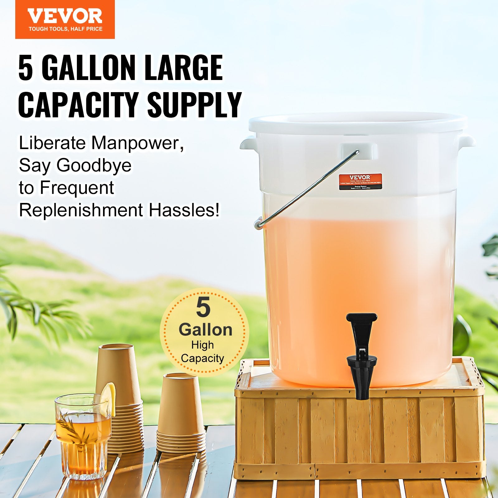 Beverage Dispenser 5 Gallon Plastic with Spigot and Lid for Parties