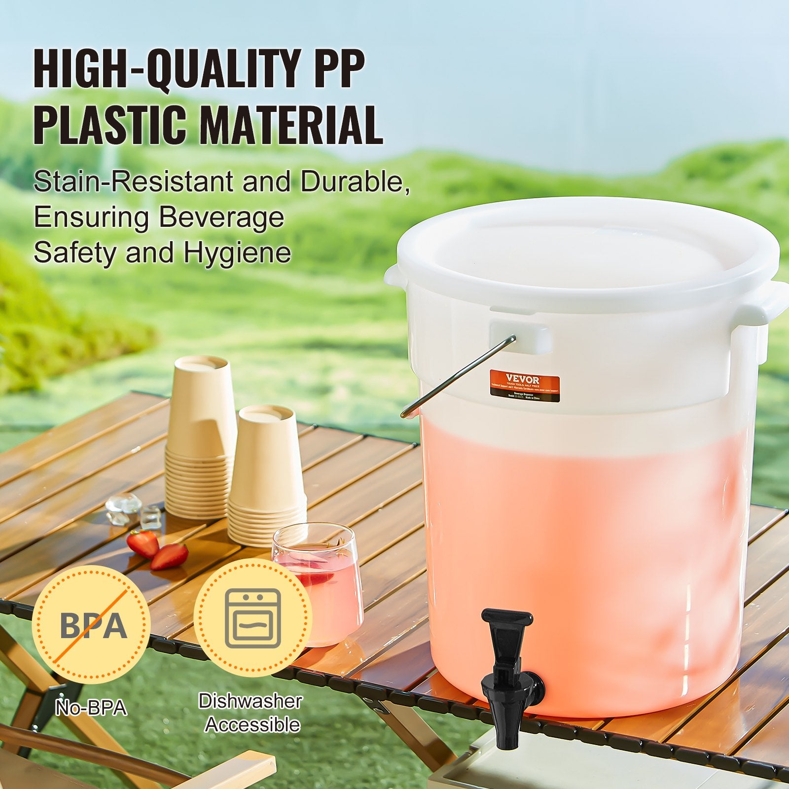 Beverage Dispenser 5 Gallon Plastic with Spigot and Lid for Parties