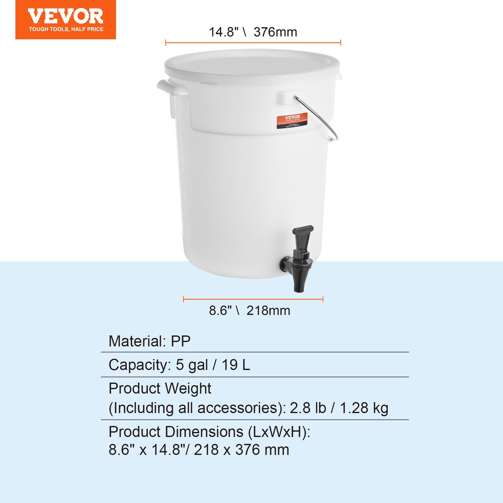 Beverage Dispenser 5 Gallon Plastic with Spigot and Lid for Parties