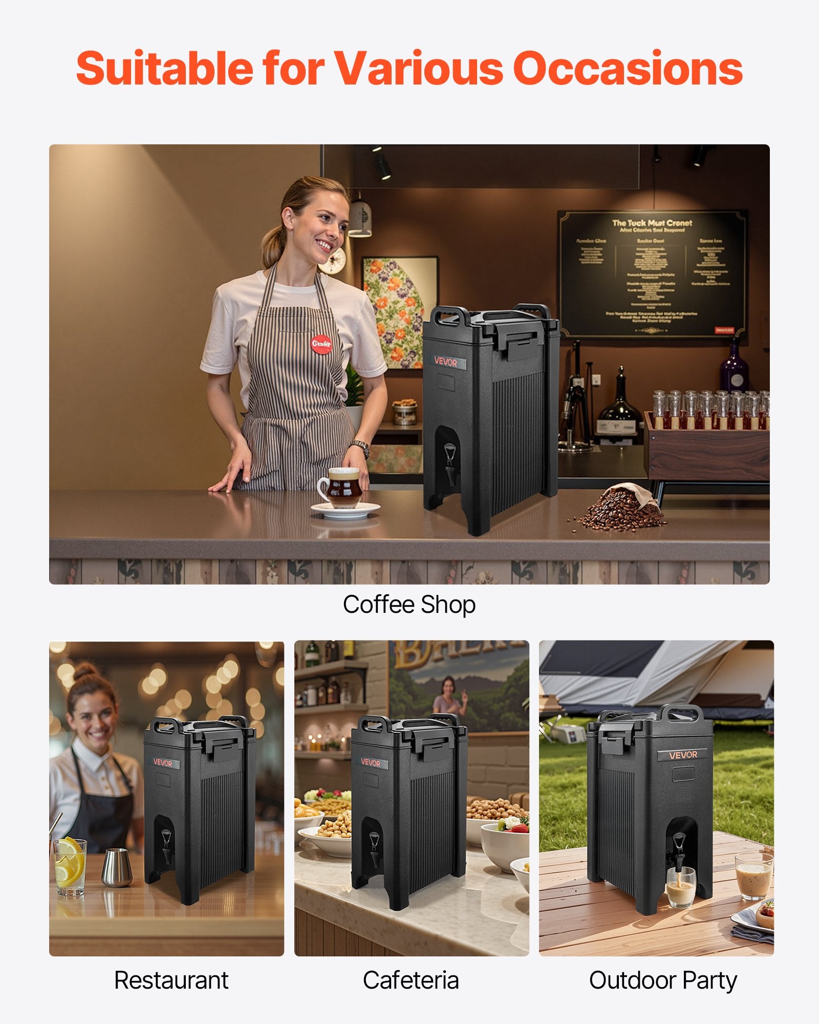 Insulated Beverage Dispenser 5 Gal 19L Hot Cold Server Spigot 2 Pack Black