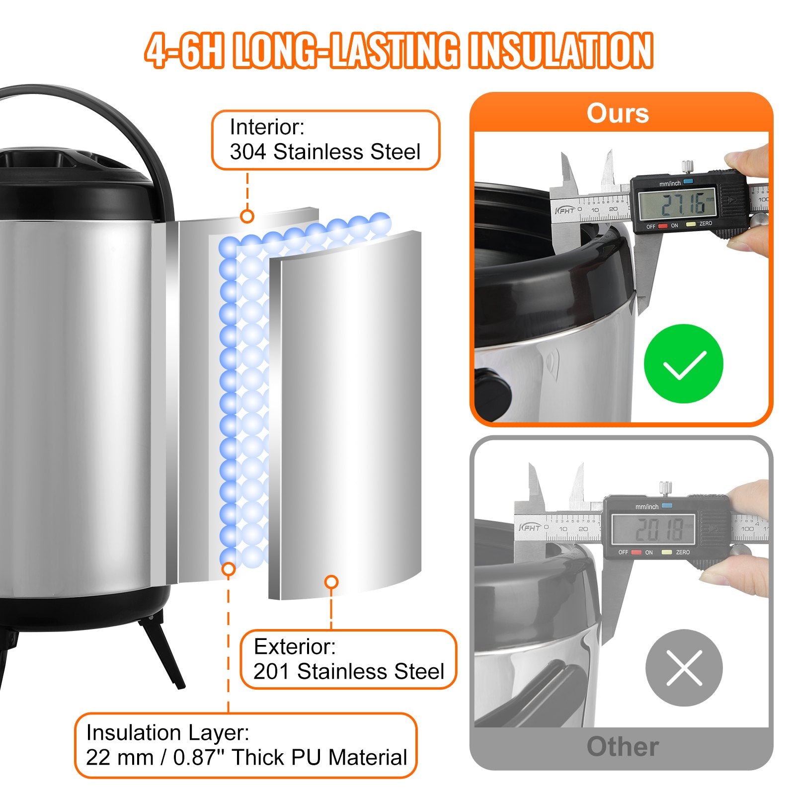 7.6L Stainless Steel Insulated Beverage Dispenser with Spigot and Handle