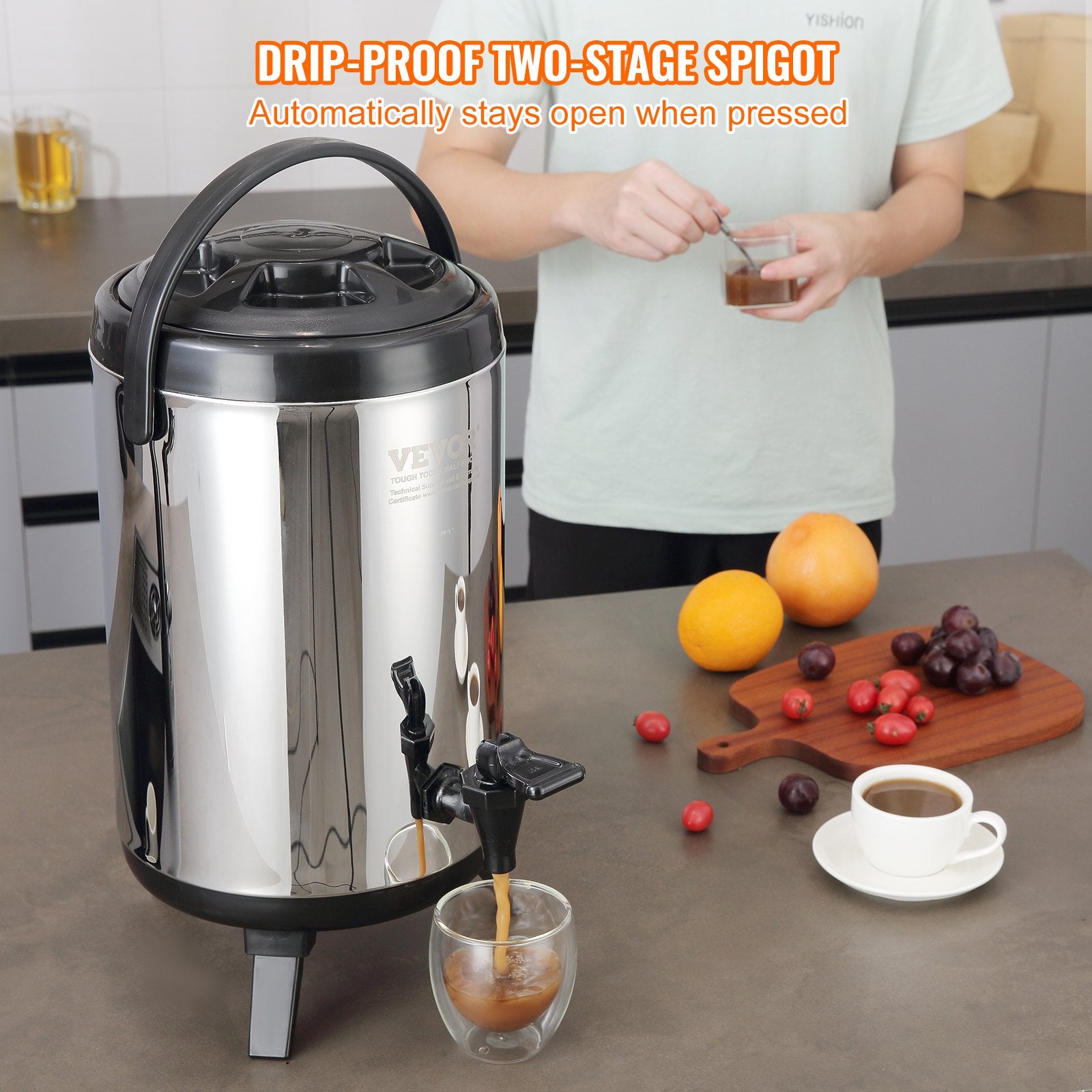 7.6L Stainless Steel Insulated Beverage Dispenser with Spigot and Handle