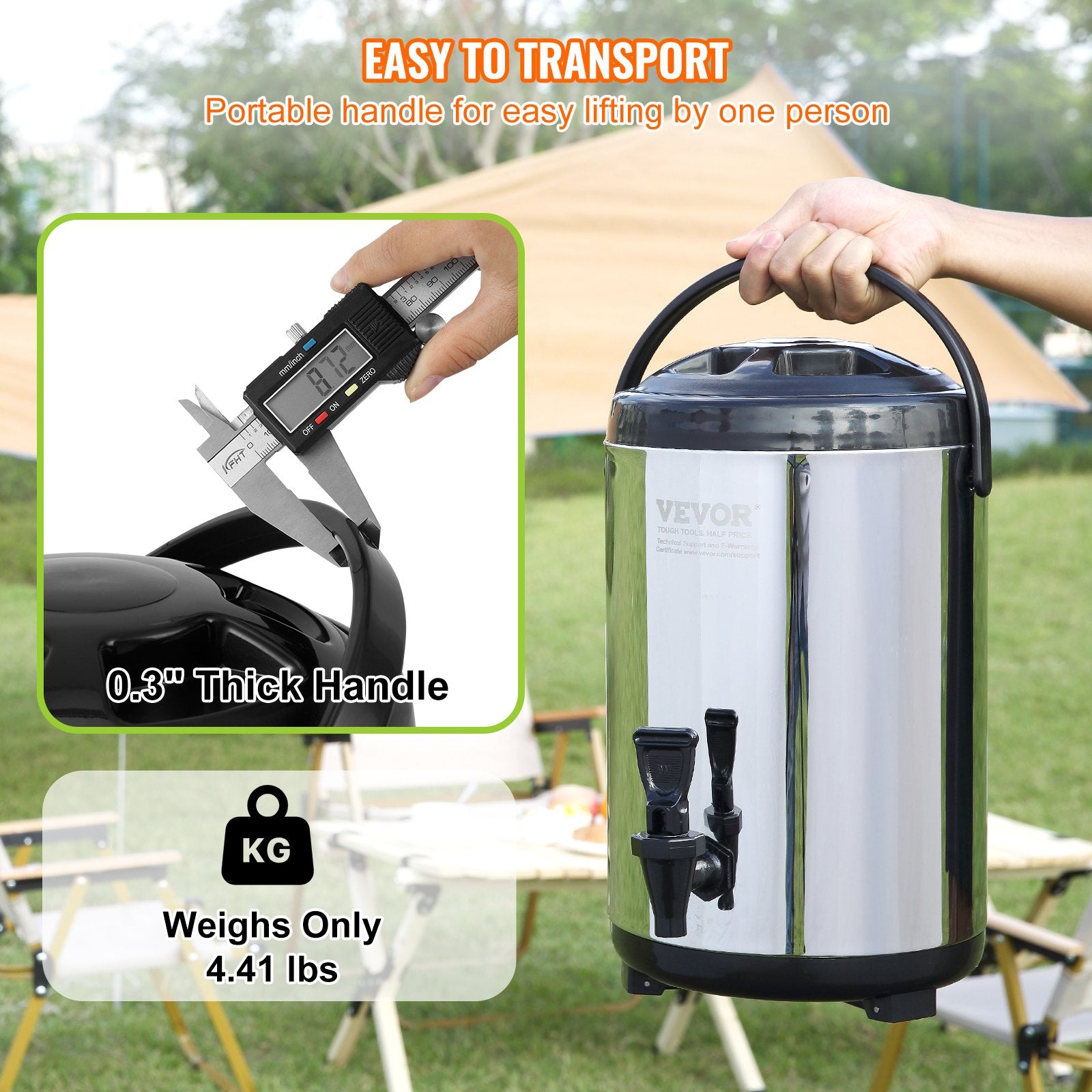 7.6L Stainless Steel Insulated Beverage Dispenser with Spigot and Handle