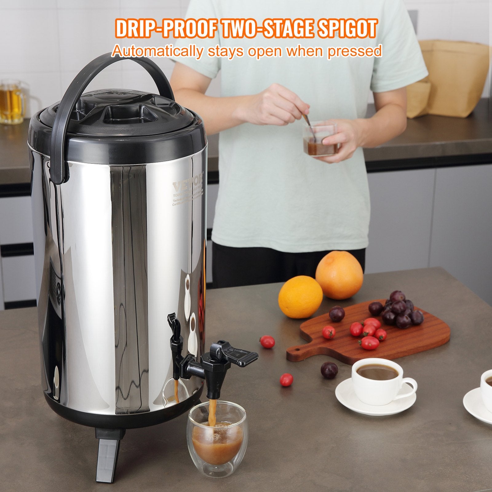 9.2L Stainless Steel Insulated Beverage Dispenser with Spigot and Handle