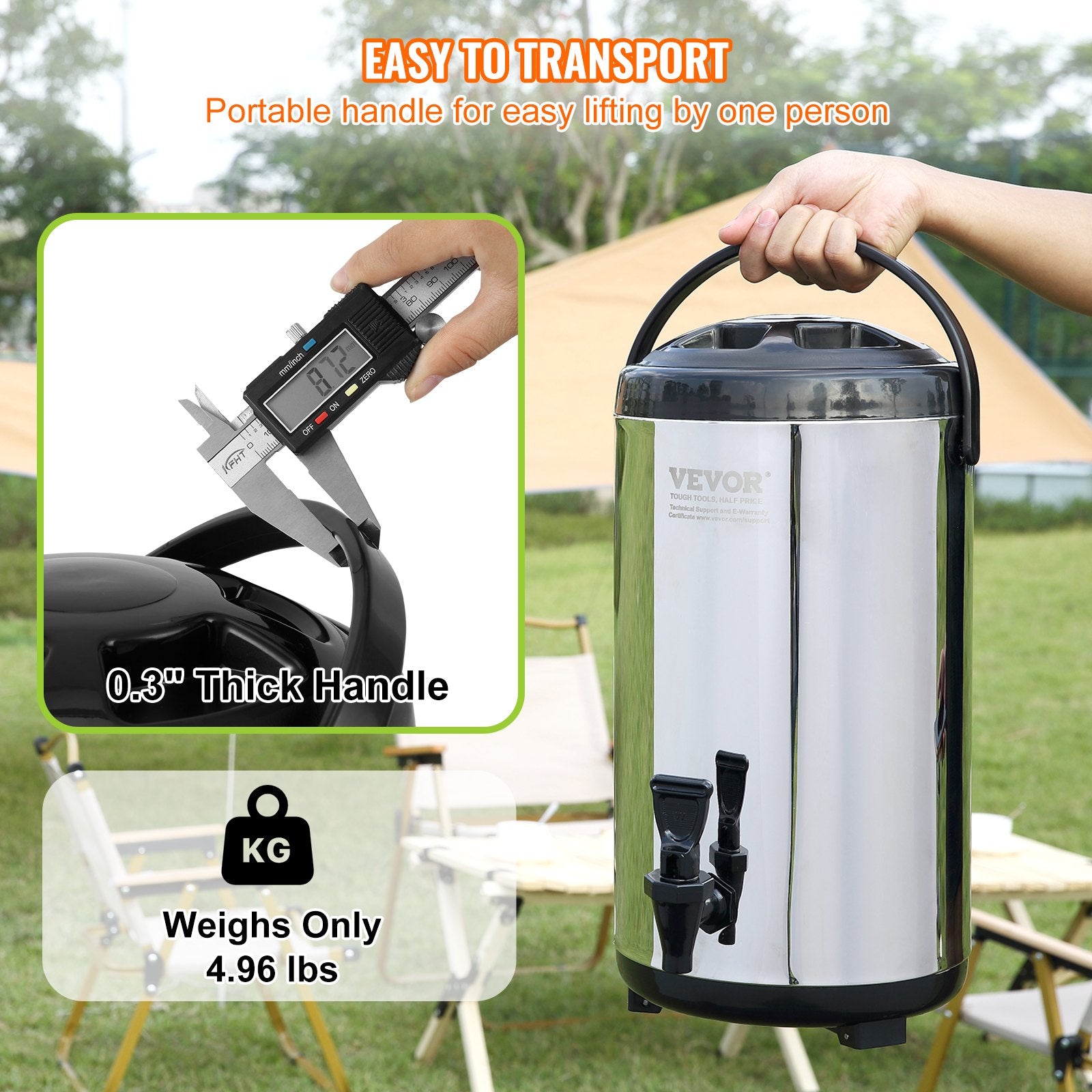 9.2L Stainless Steel Insulated Beverage Dispenser with Spigot and Handle