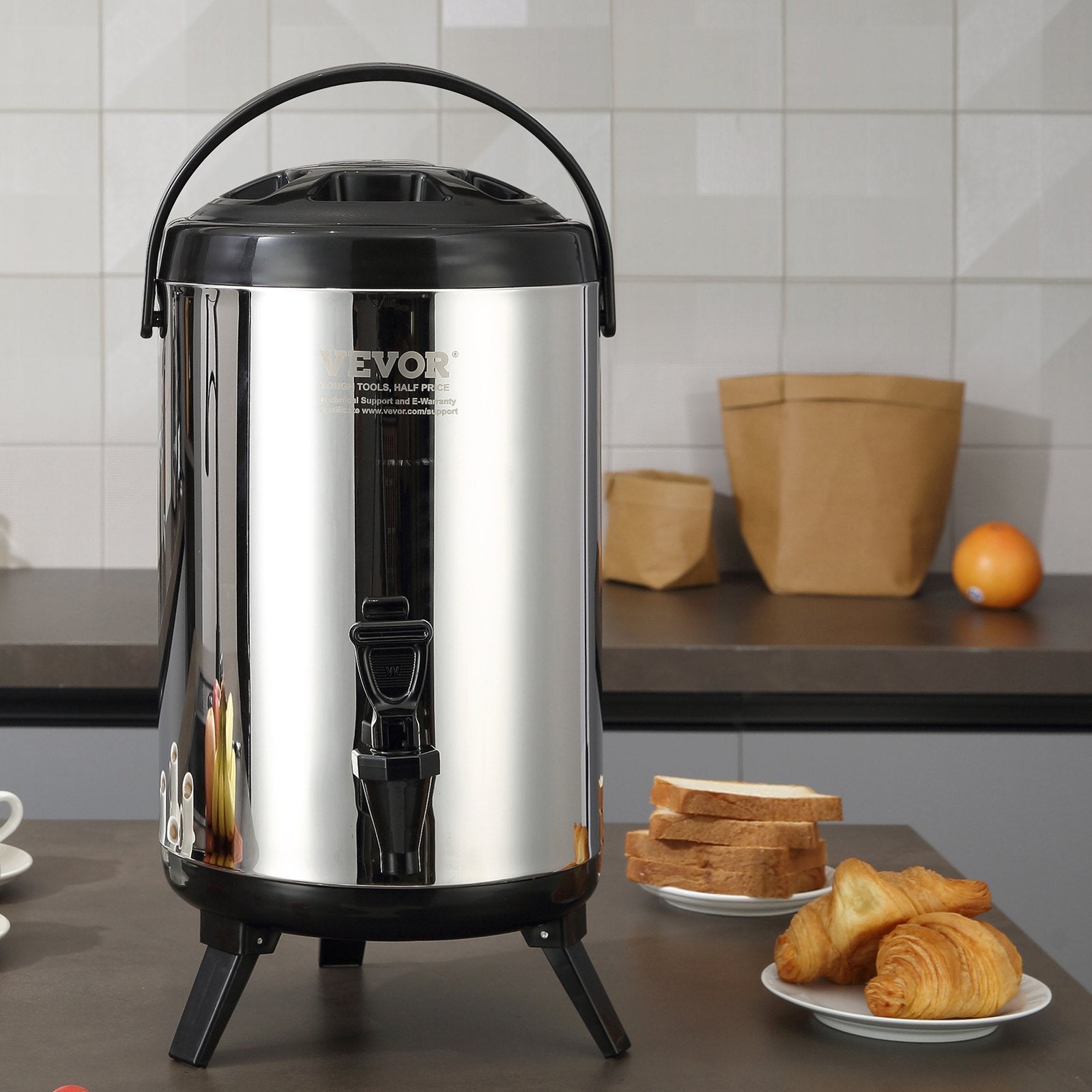 9.2L Stainless Steel Insulated Beverage Dispenser with Spigot and Handle