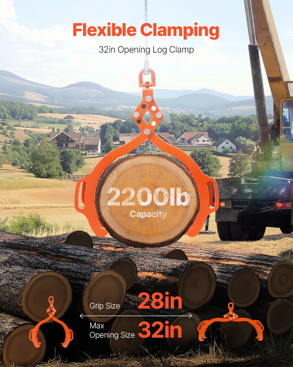 Log Lifting Tongs 711mm 4-Claw Heavy Duty Steel 1000KG Swivel Eagle Claw Design