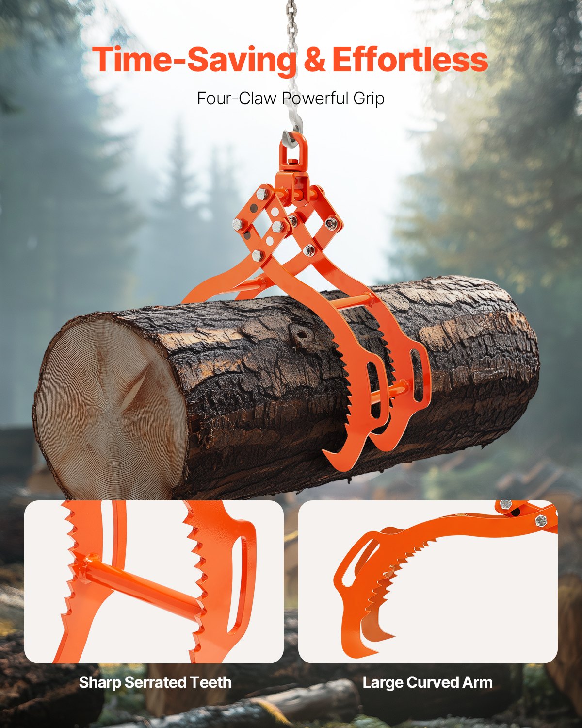 Log Lifting Tongs 36 Inch 4-Claw Steel Grapple 3300LBS Trucks Tractors
