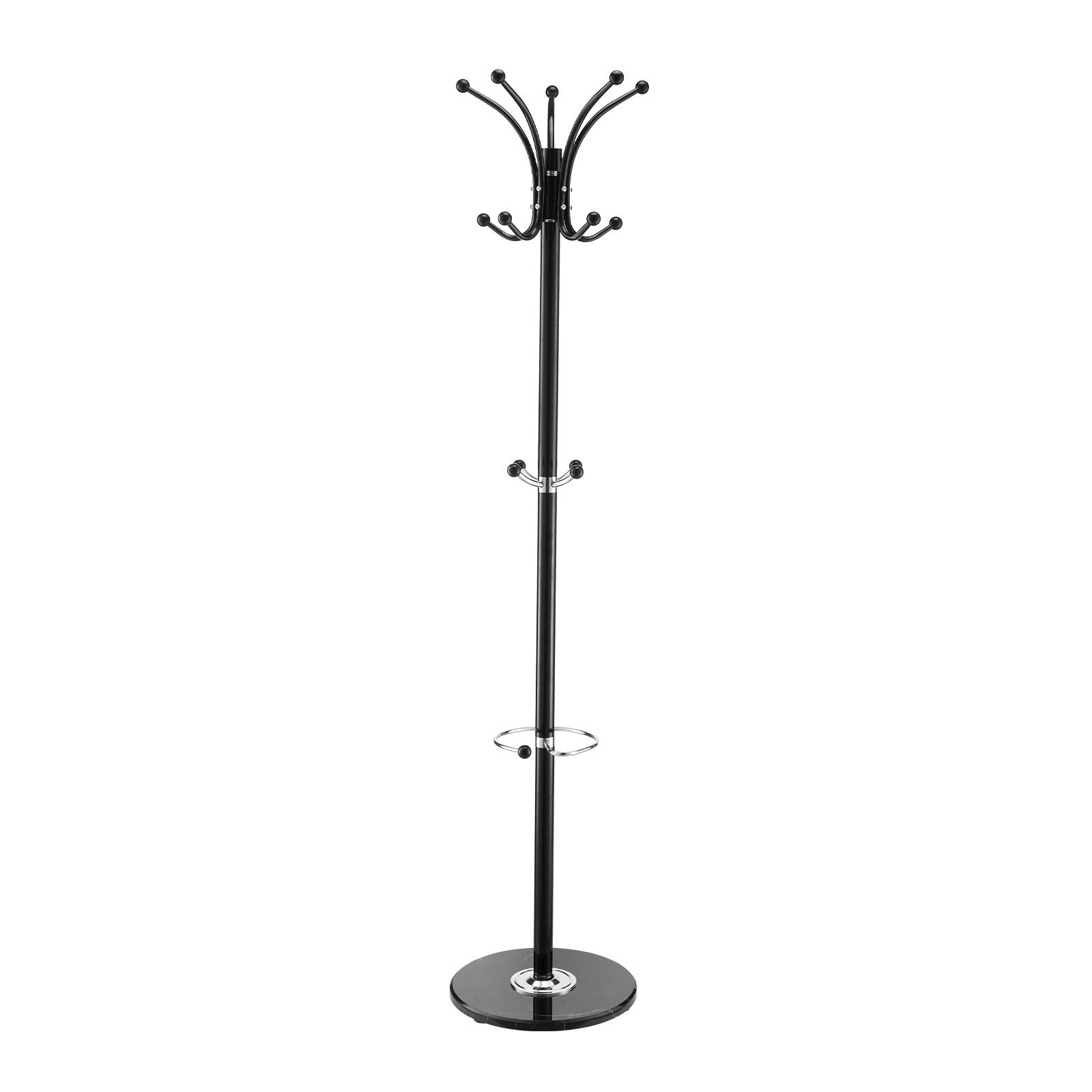 Freestanding Coat Rack Metal 14 Hooks Umbrella Holder Marble Base Entryway Stand