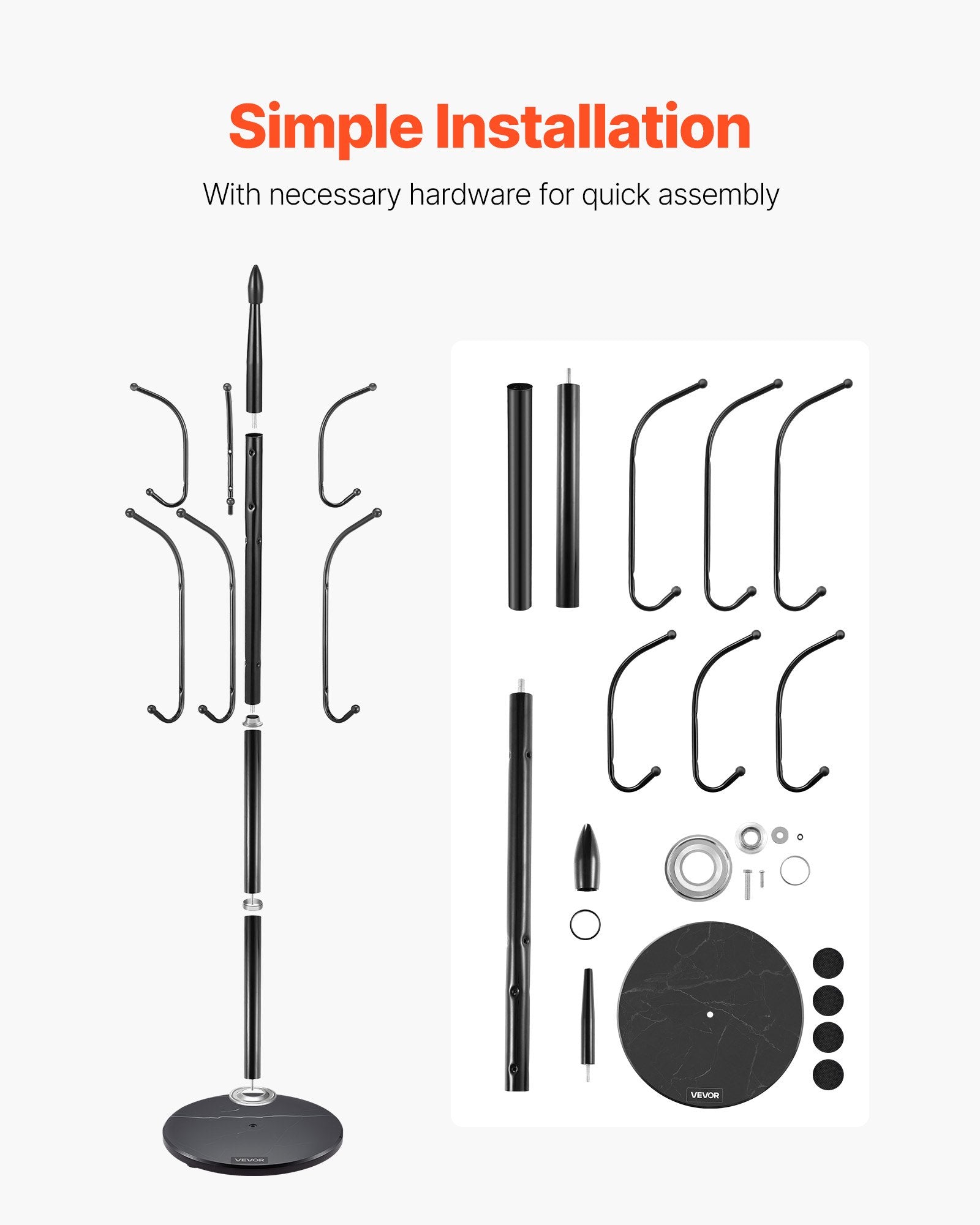 Coat Rack Freestanding Marble Base 6 Hooks Entryway Bedroom Office Modern Stand