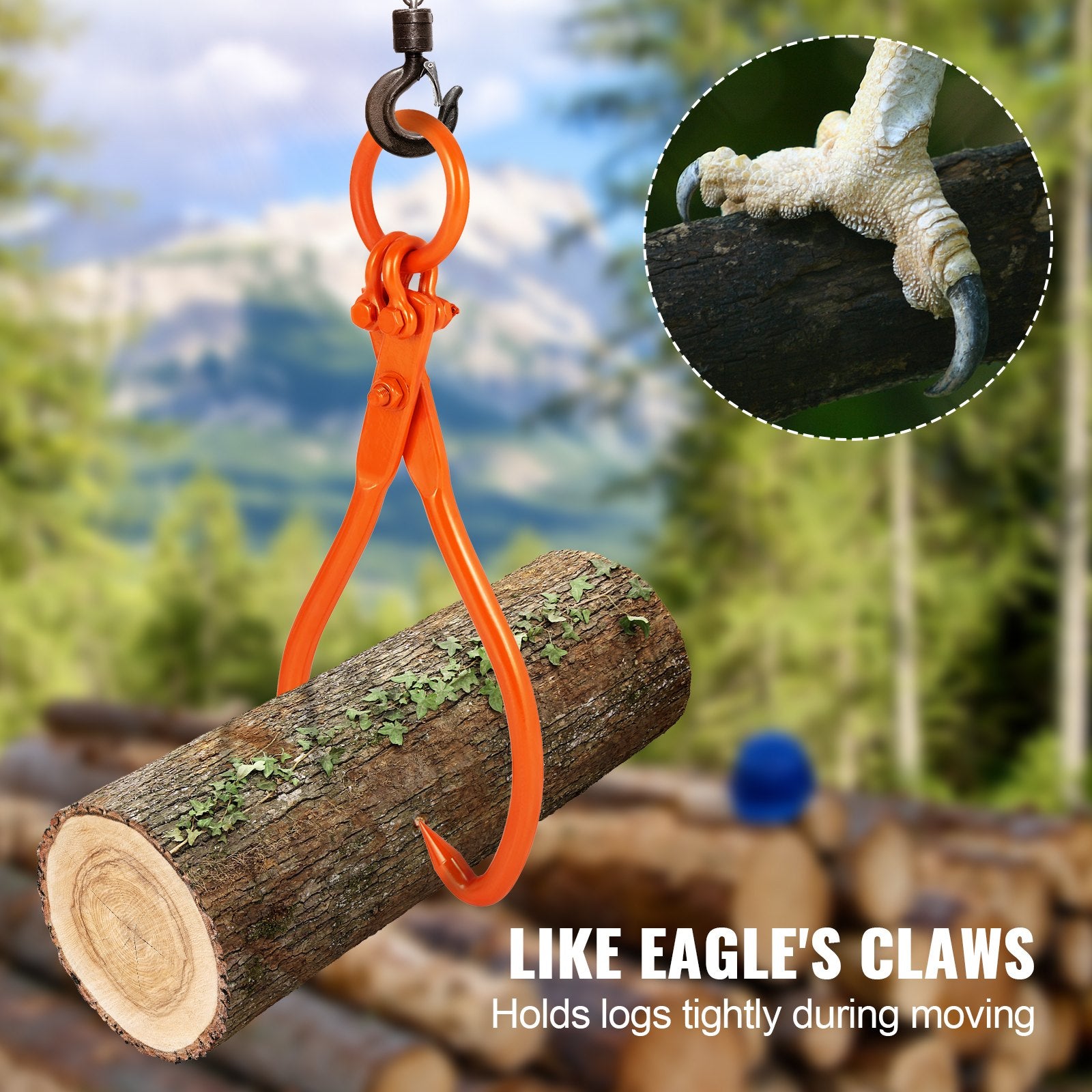 Log Skidding Tongs 18in 2-Claw Heavy Duty Steel Lumber Lifting Tool 350kg