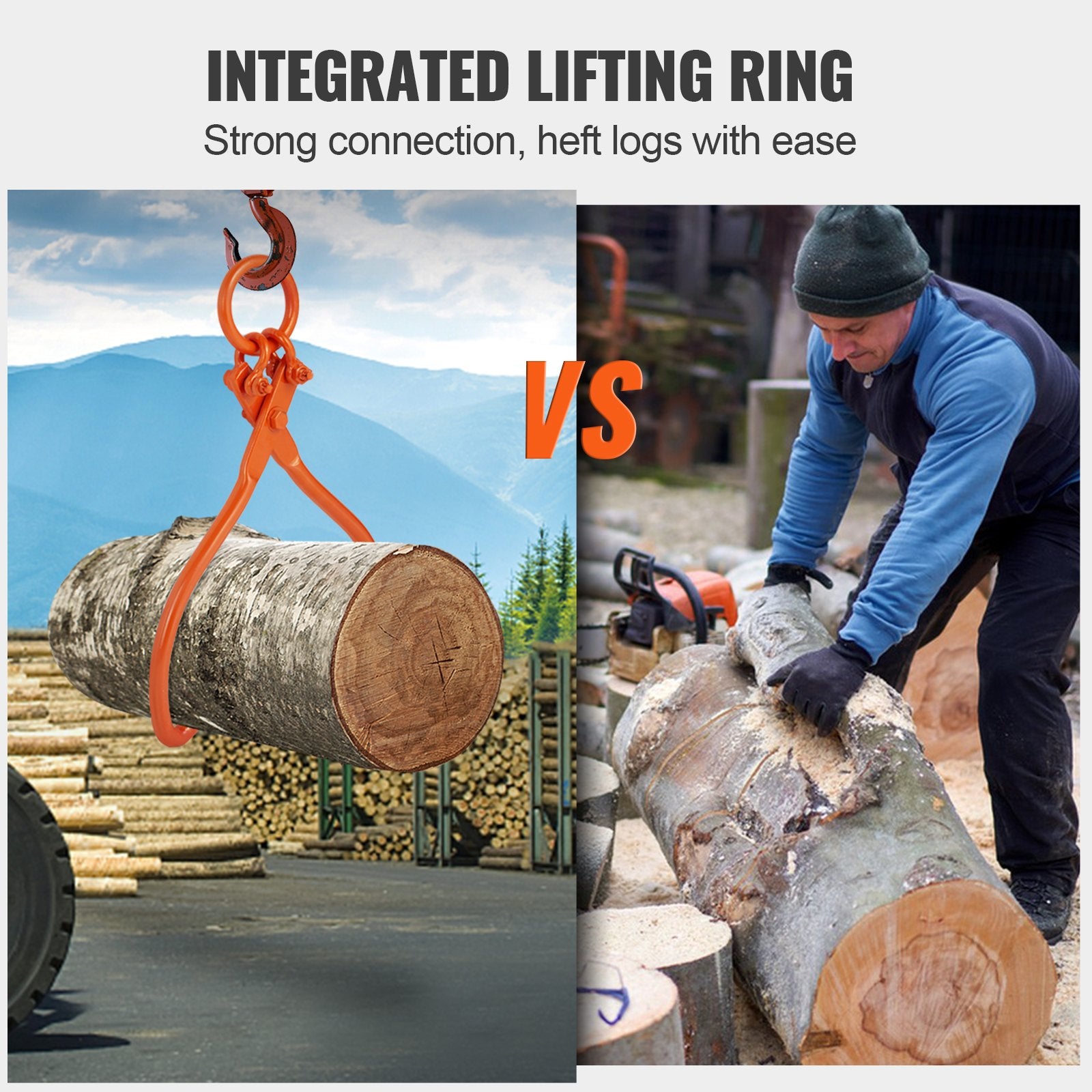 Log Skidding Tongs 18in 2-Claw Heavy Duty Steel Lumber Lifting Tool 350kg