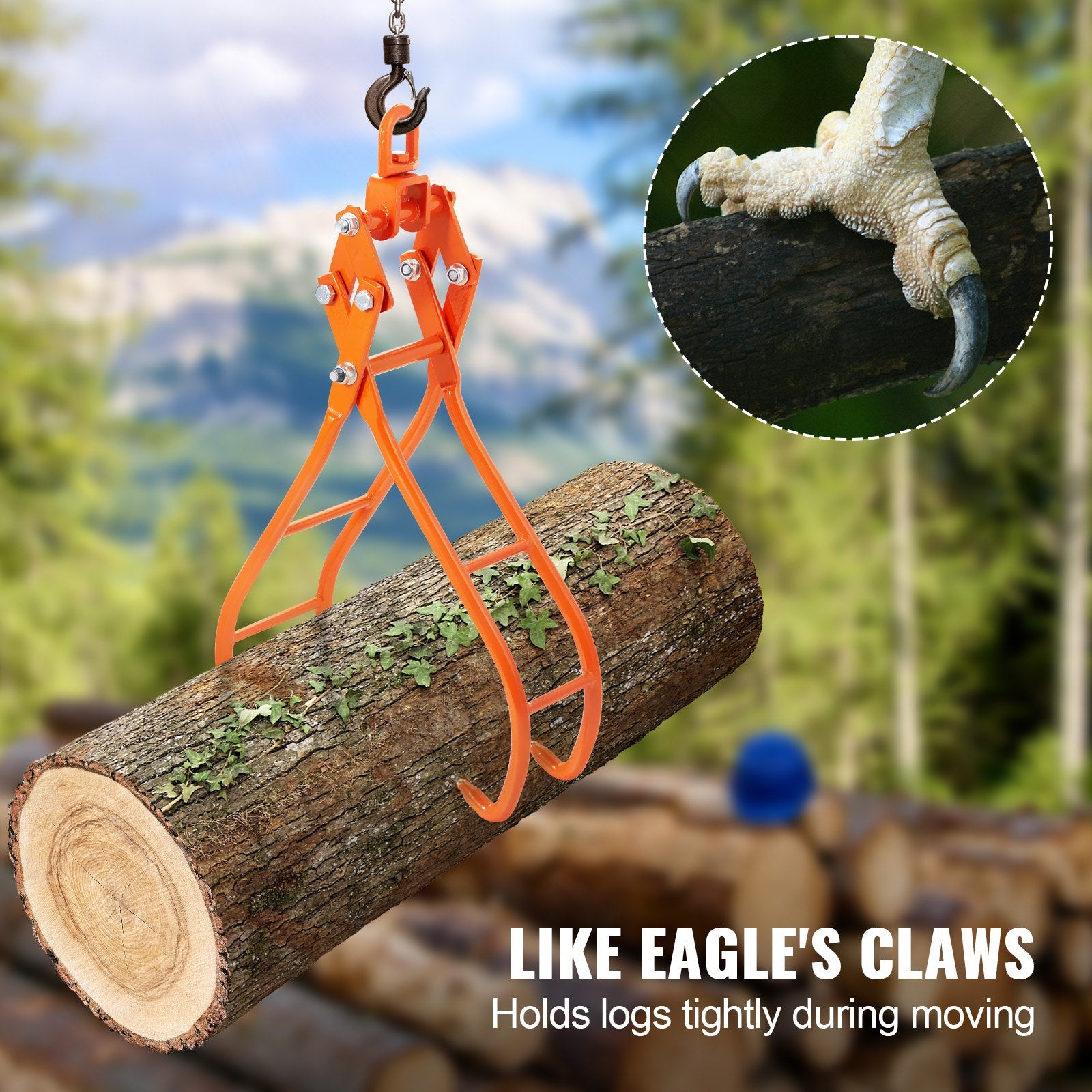 28 Inch Timber Claw Hook 4-Claw Log Grapple 1000kg Swivel Steel Tongs