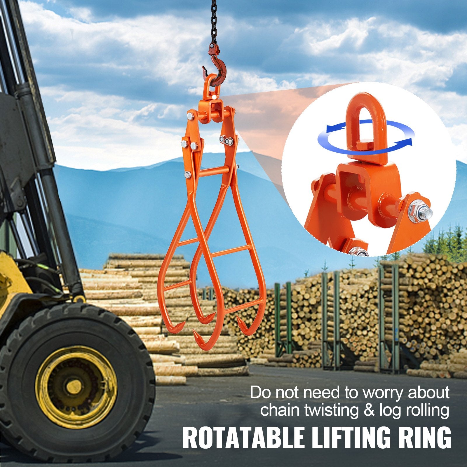 28 Inch Timber Claw Hook 4-Claw Log Grapple 1000kg Swivel Steel Tongs