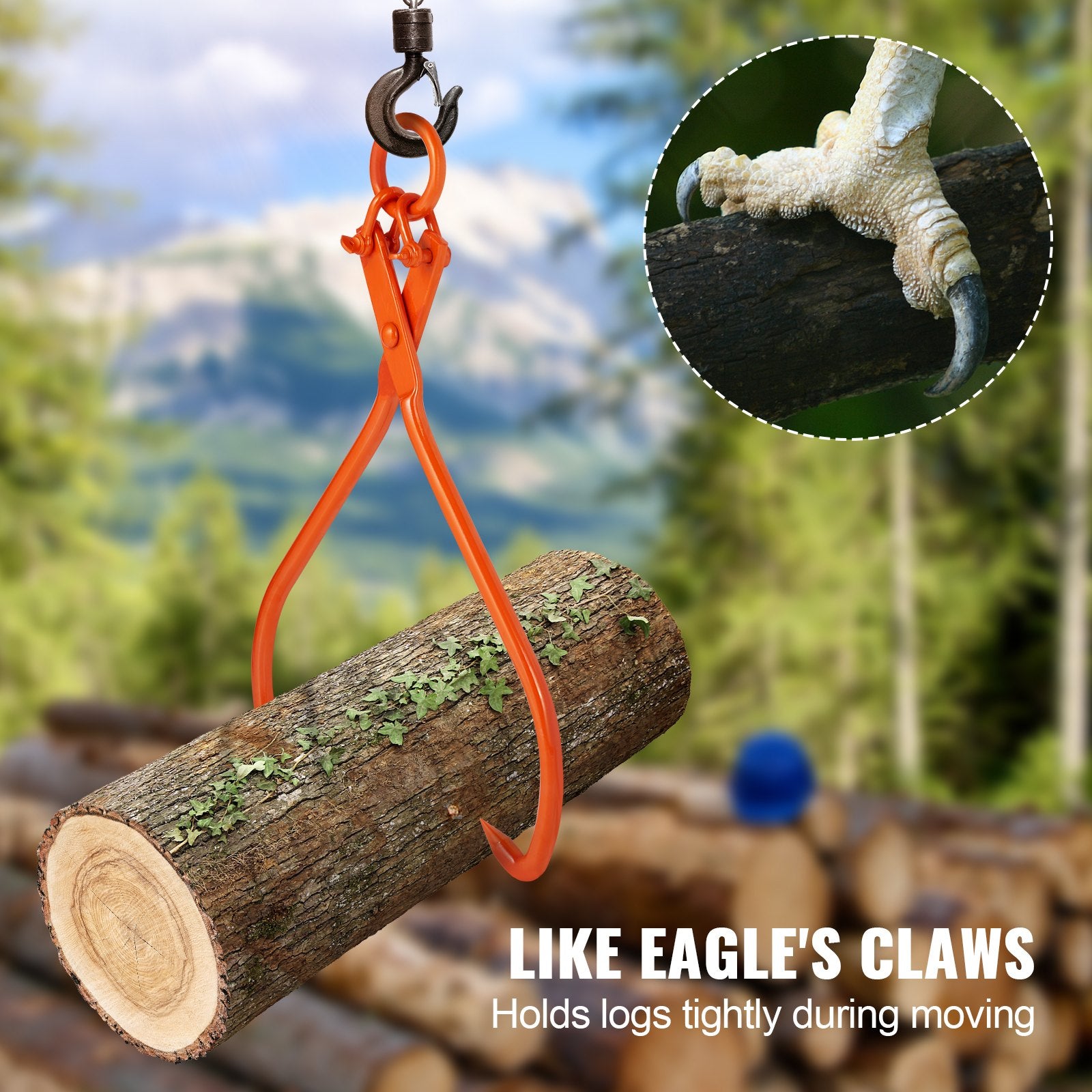 Log Skidding Tongs 81.3cm 2-Claw Heavy Duty Steel Lumber Lifting Tool 700kg