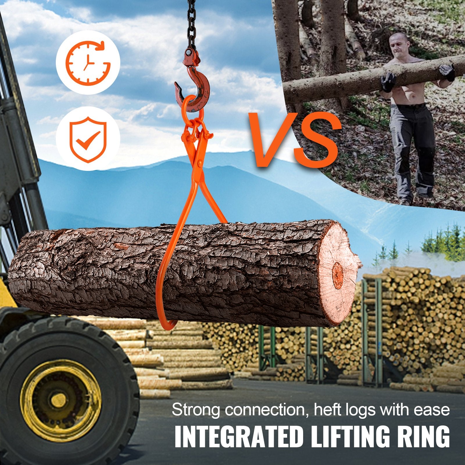 Log Skidding Tongs 81.3cm 2-Claw Heavy Duty Steel Lumber Lifting Tool 700kg