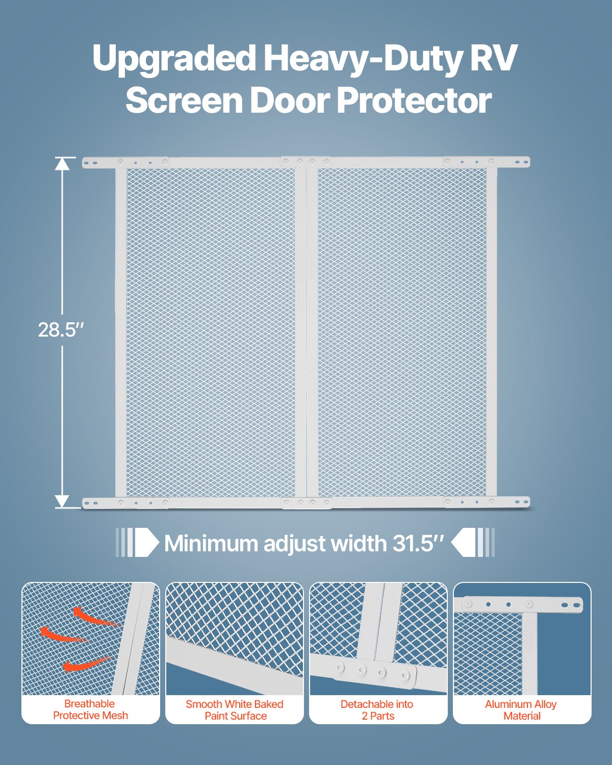 RV Screen Door Protector 800x723.9mm Aluminum Alloy Mesh Pet Protection White