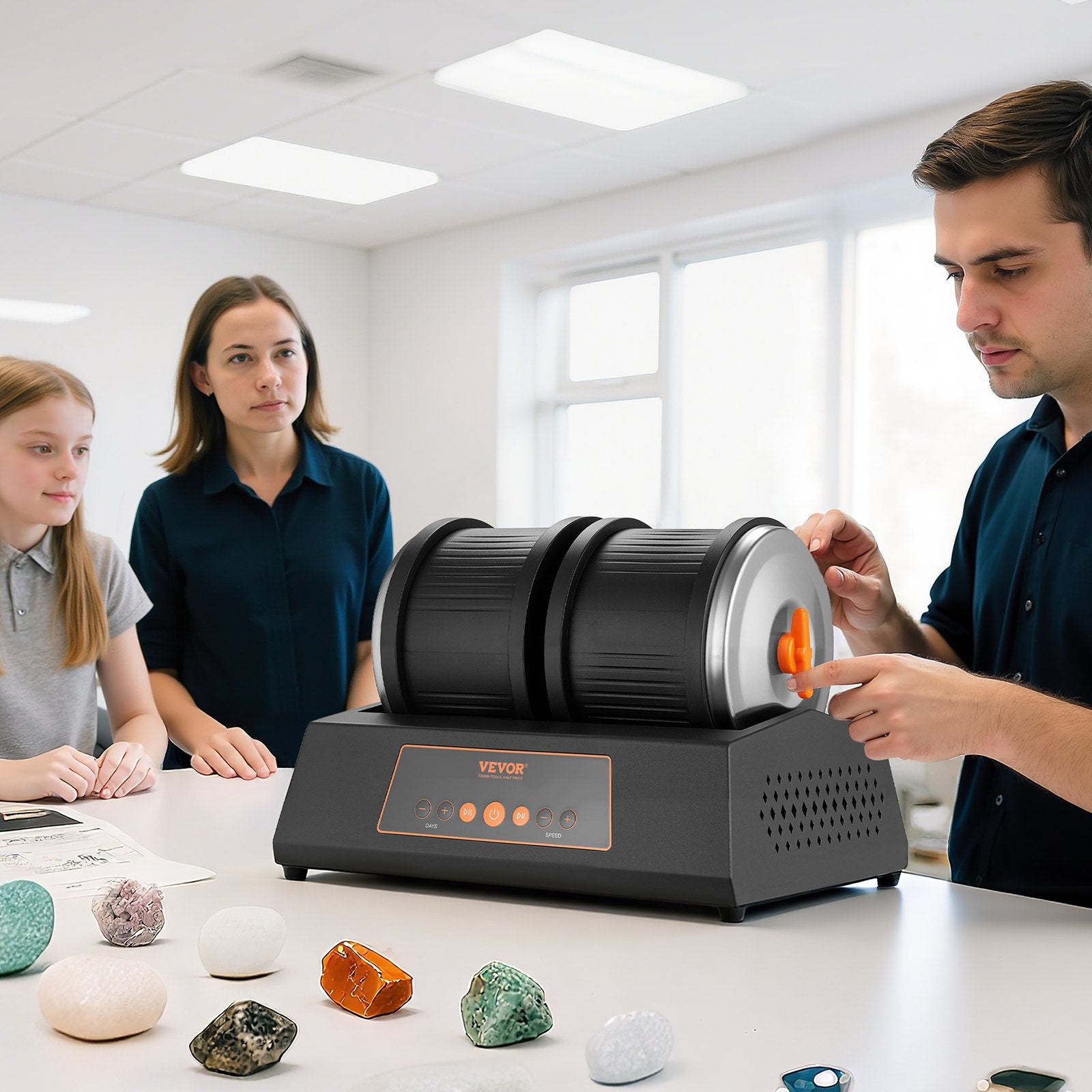 Rock Tumbler Kit 8lbs, 4Speed Double Barrel Polisher with 9-Day Timer for Stones