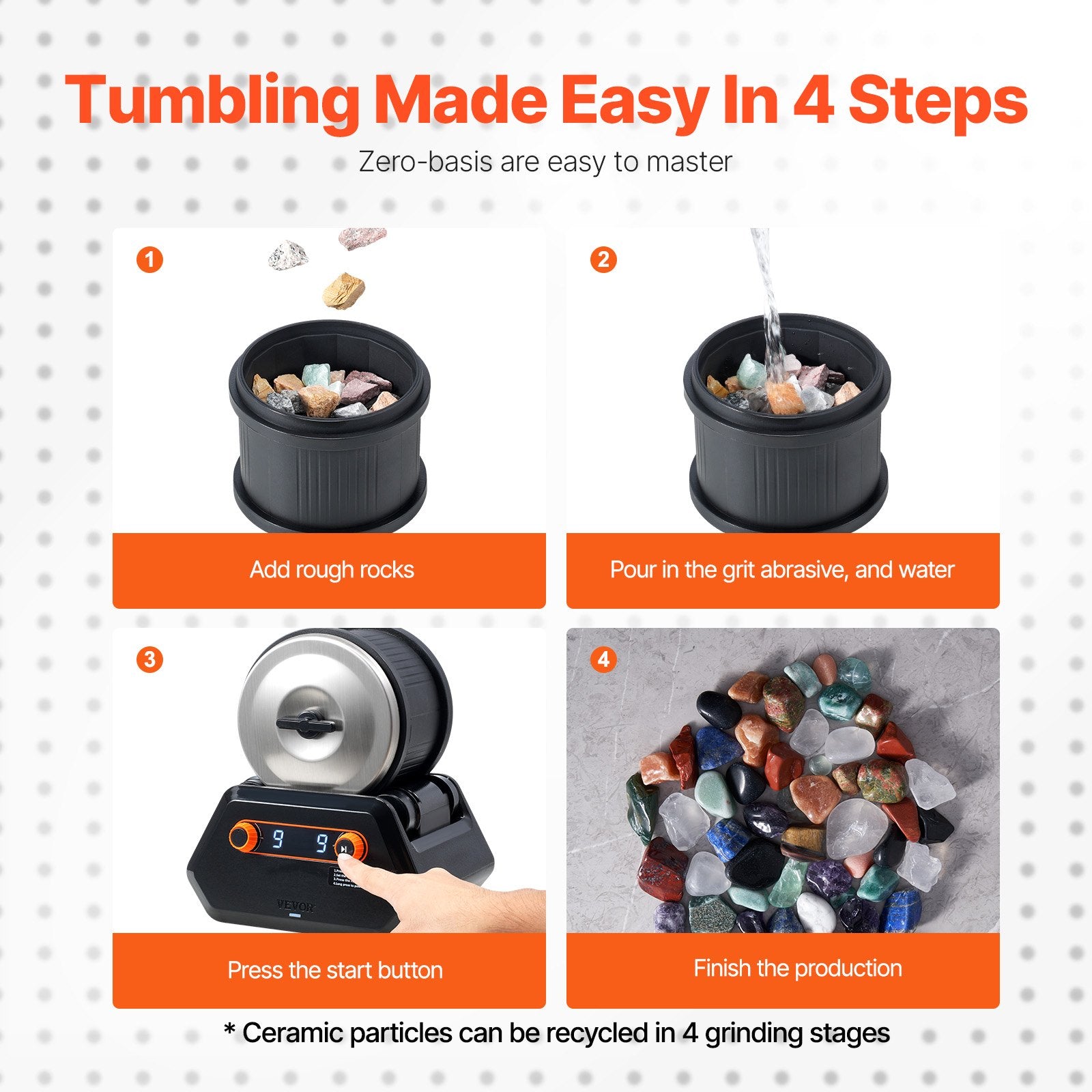 Rock Tumbler Kit 4lbs 9-Speed 9-Day Polisher Stones Grits for Kids Adults