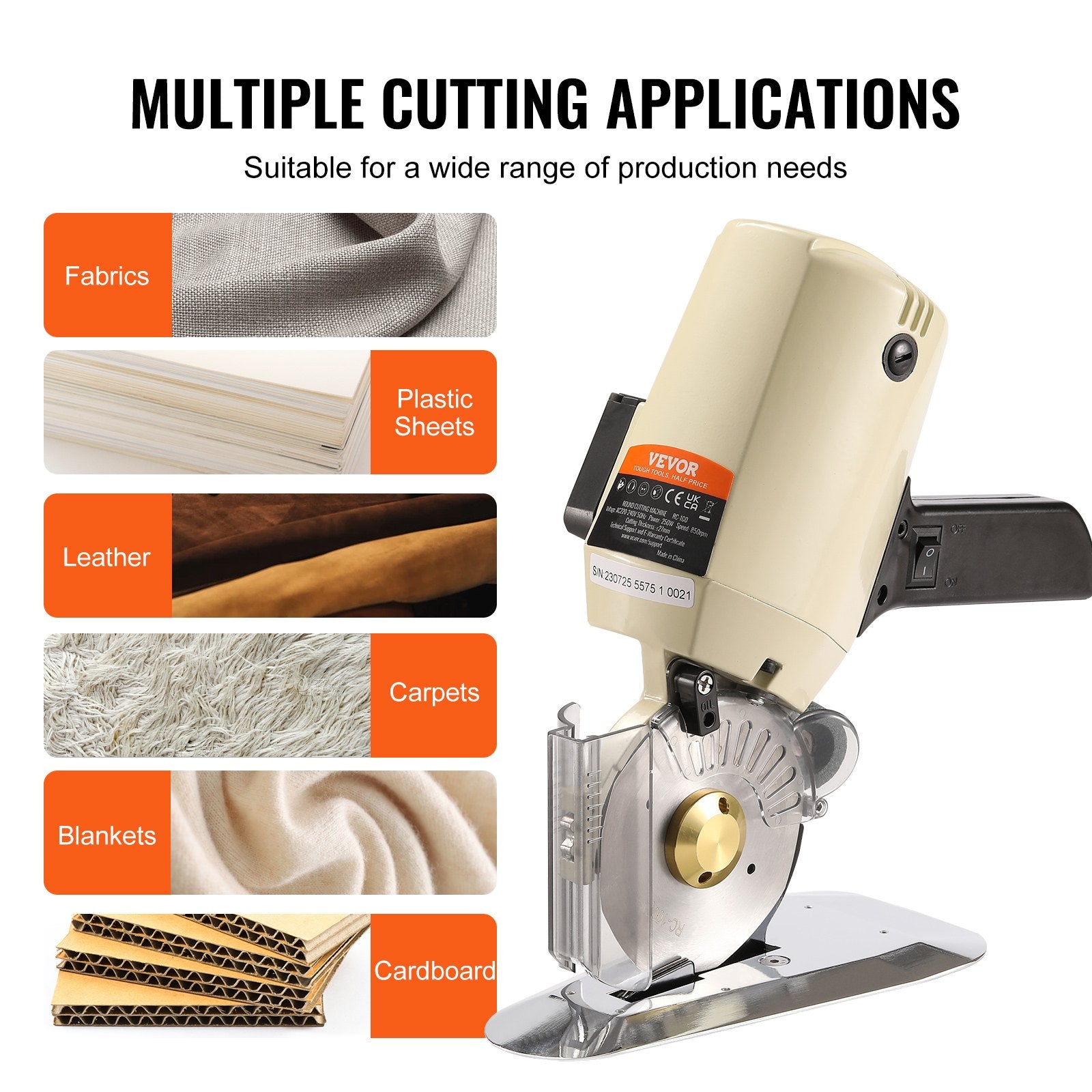 Fabric Cutter 250W Electric Rotary Machine 1.1" Octagonal Knife with Blades