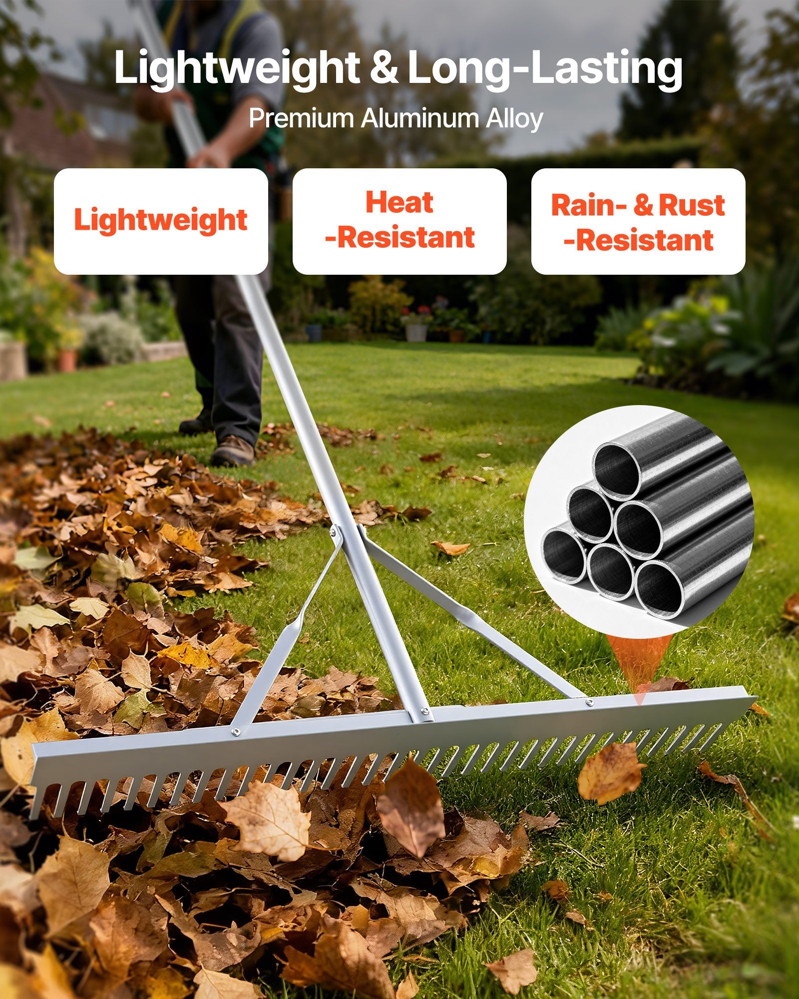 Landscape Rake 914mm Aluminum Head 2590mm Handle Heavy-Duty Yard Garden Tool