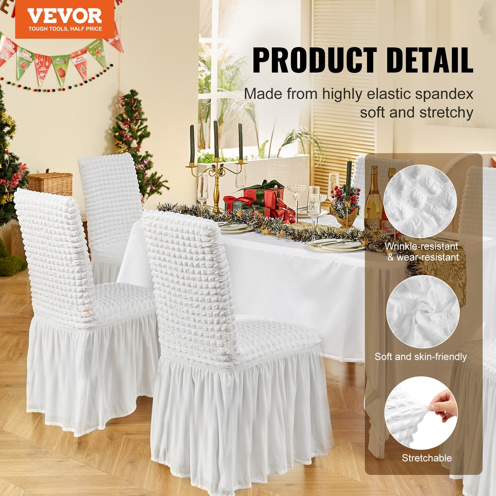 Chair Covers Folding Stretch Spandex with Skirt Universal Fitted 4PCS White