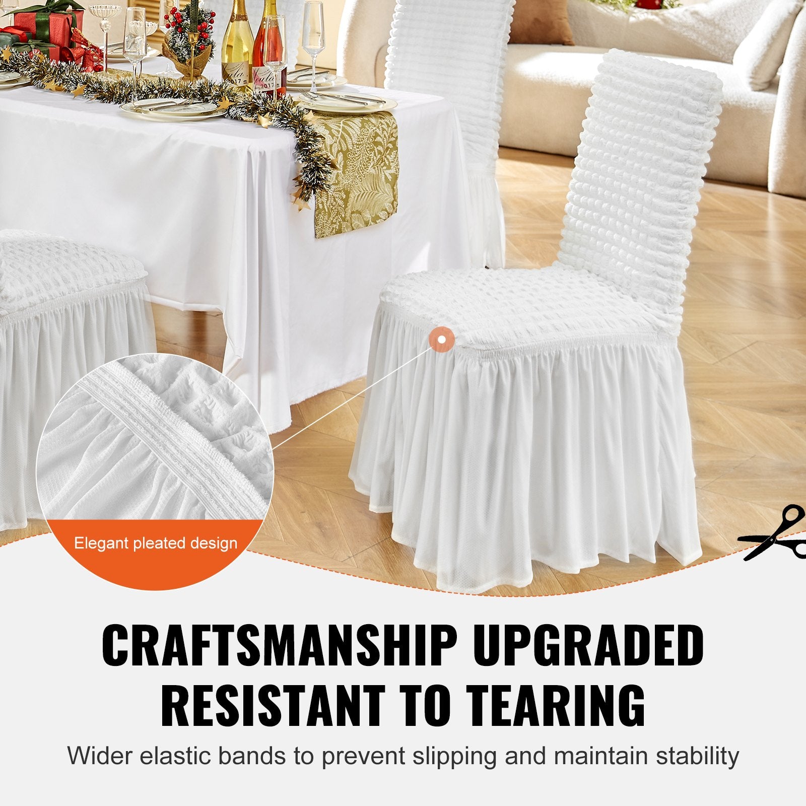 Chair Covers Folding Stretch Spandex with Skirt Universal Fitted 4PCS White