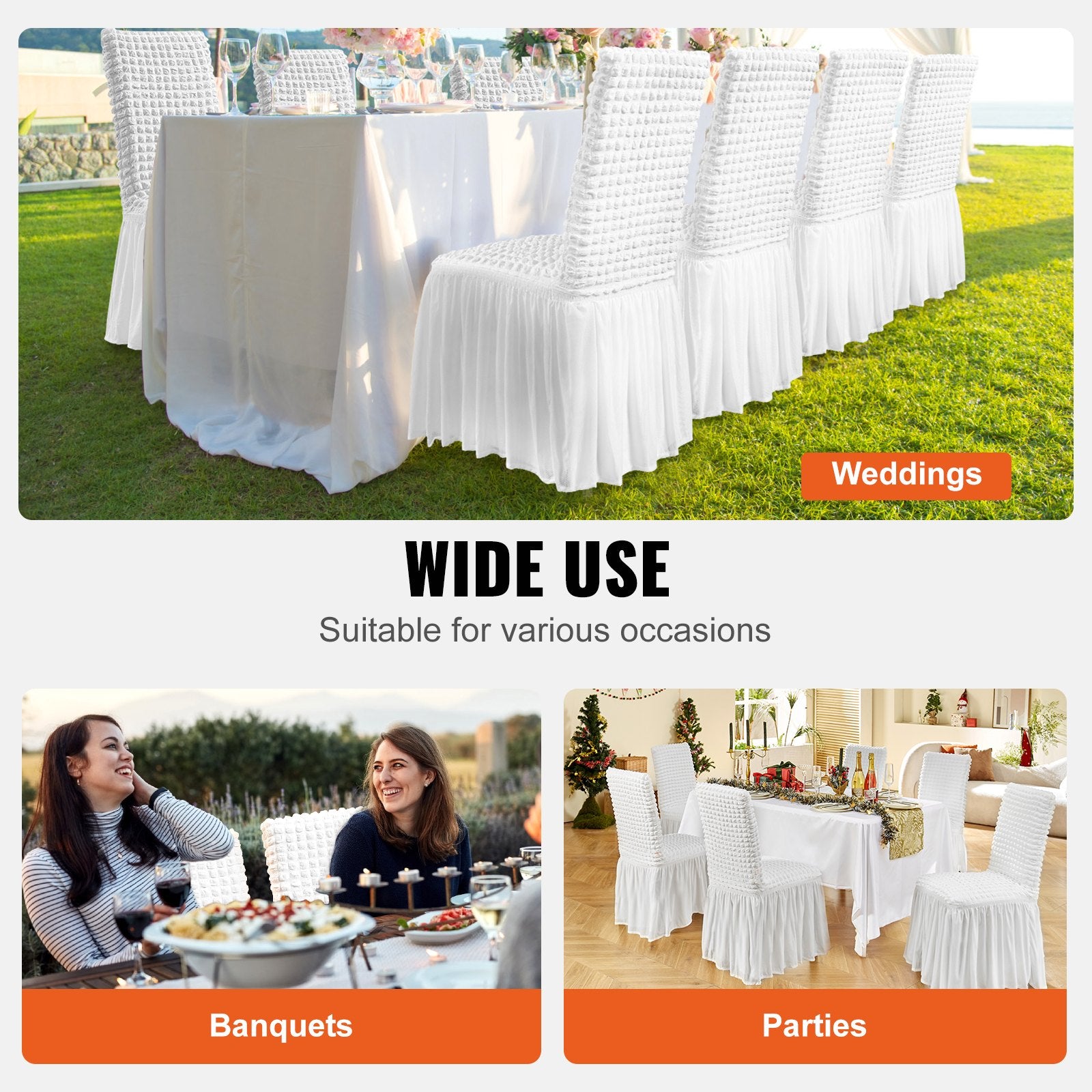 Chair Covers Folding Stretch Spandex with Skirt Universal Fitted 4PCS White