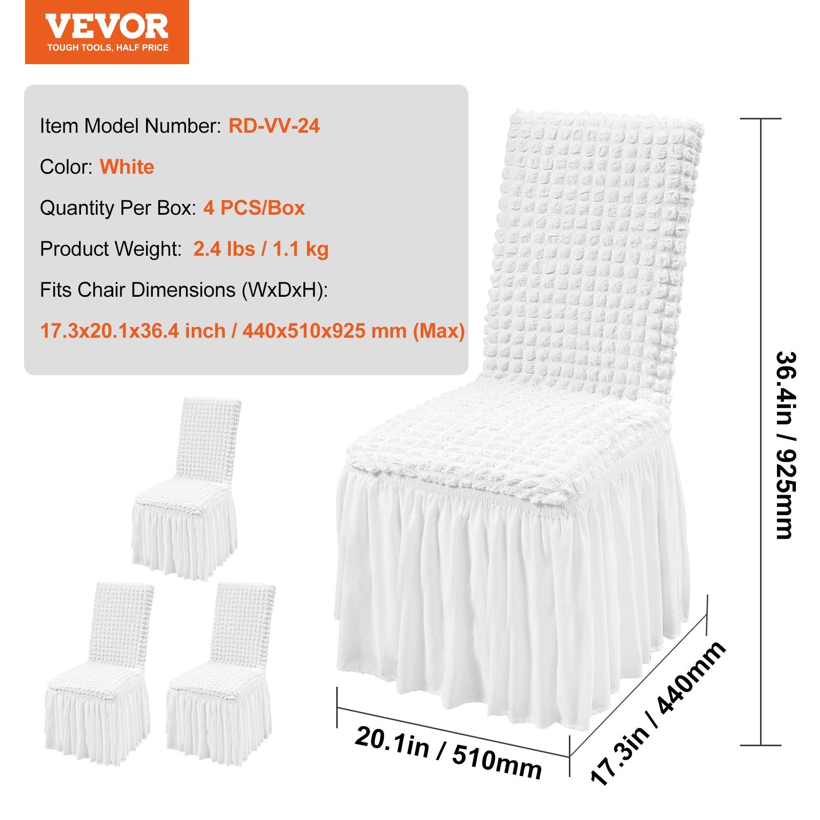 Chair Covers Folding Stretch Spandex with Skirt Universal Fitted 4PCS White