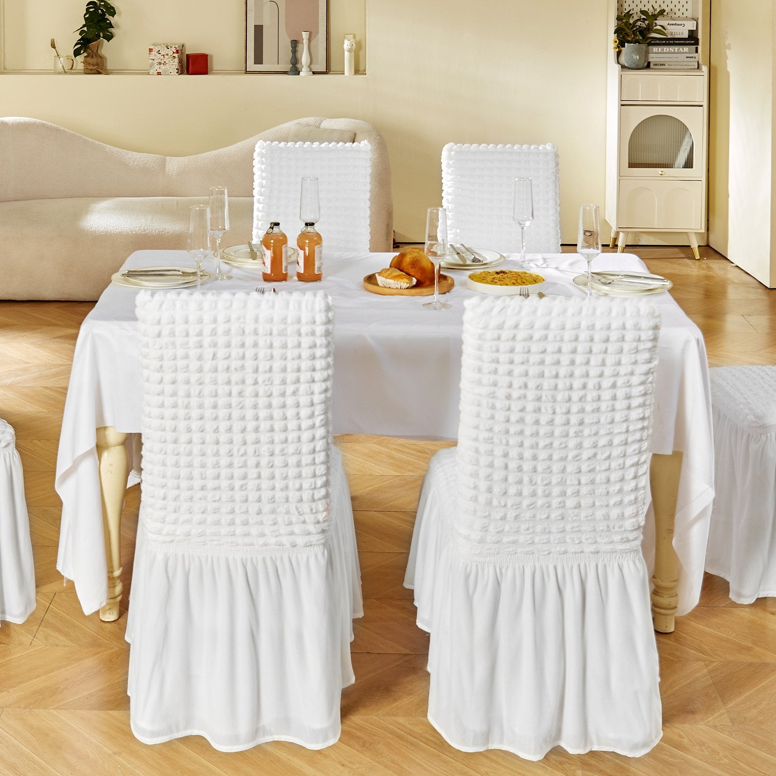 Chair Covers Folding Stretch Spandex with Skirt Universal Fitted 4PCS White