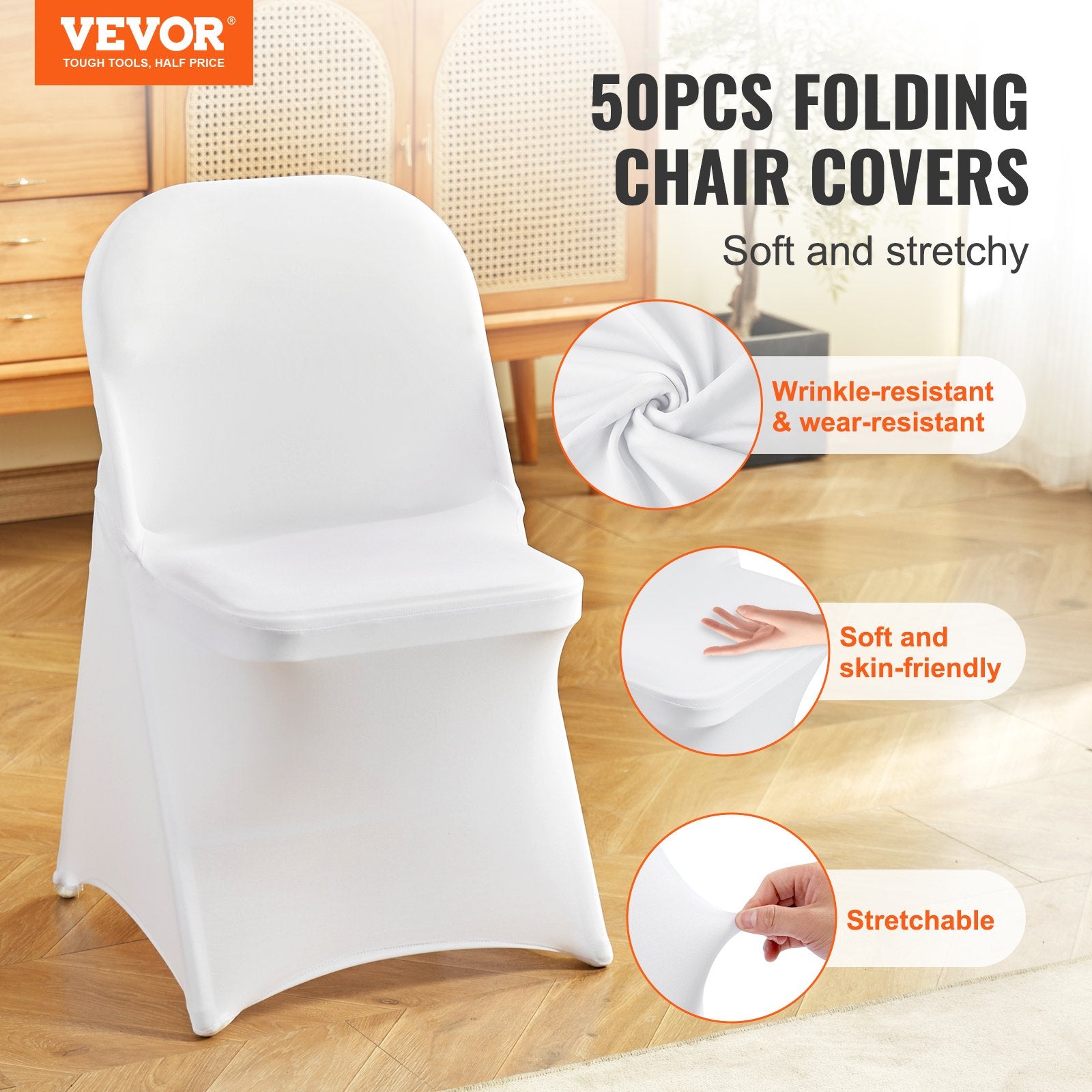 Chair Covers Folding Stretch Spandex Universal Fitted Slipcovers 50 PCS White