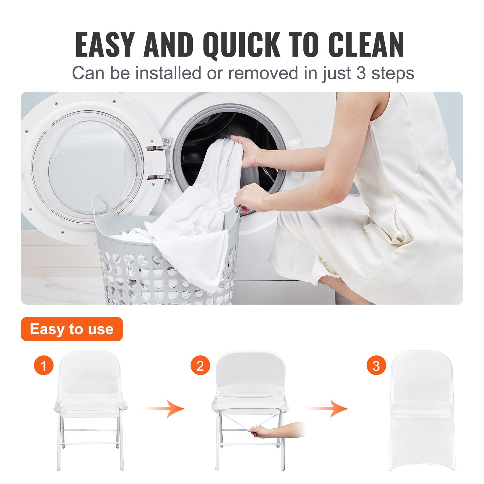 Chair Covers Folding Stretch Spandex Universal Fitted Slipcovers 50 PCS White