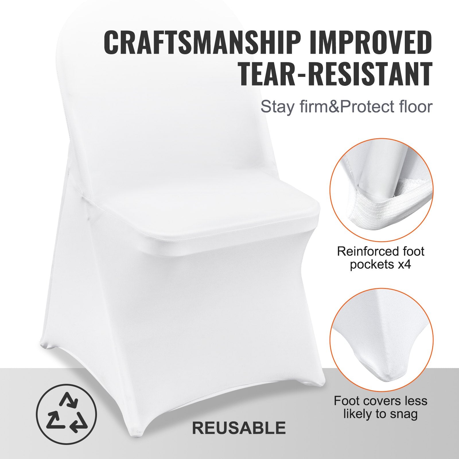 Chair Covers Folding Stretch Spandex Universal Fitted Slipcovers 50 PCS White