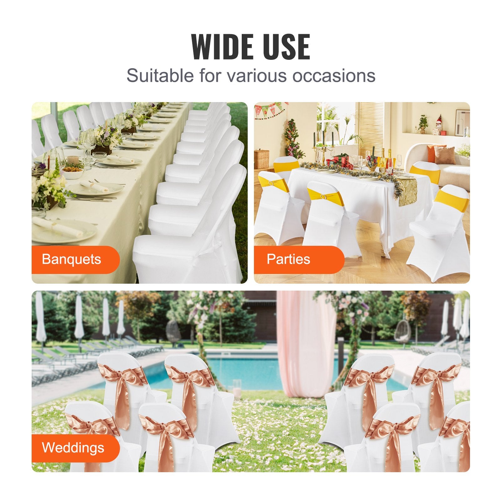 Chair Covers Folding Stretch Spandex Universal Fitted Slipcovers 50 PCS White