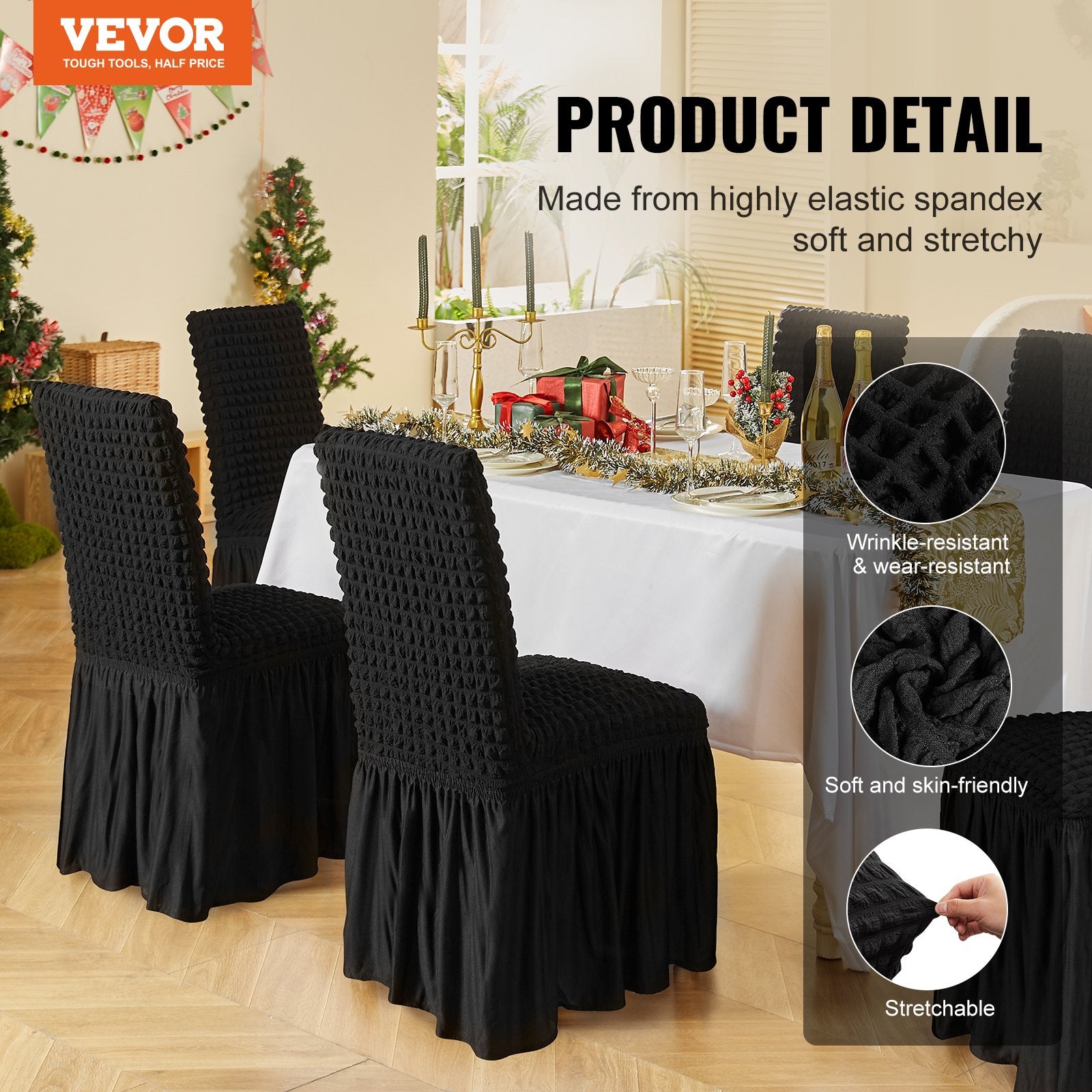 Chair Covers Folding Stretch Spandex with Skirt Universal Fitted 4PCS Black