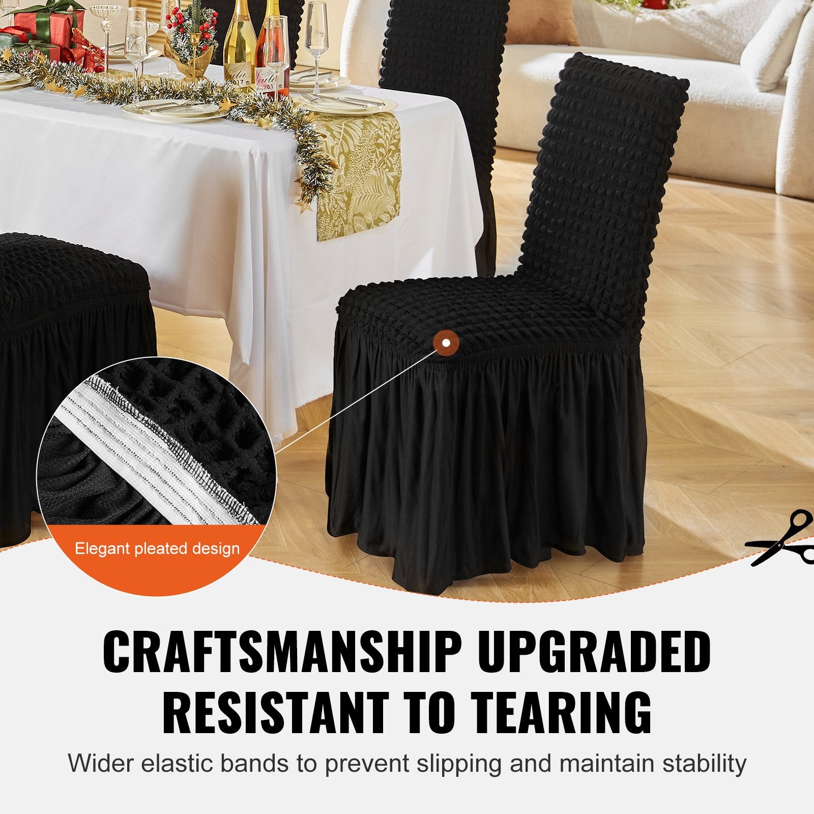 Chair Covers Folding Stretch Spandex with Skirt Universal Fitted 4PCS Black