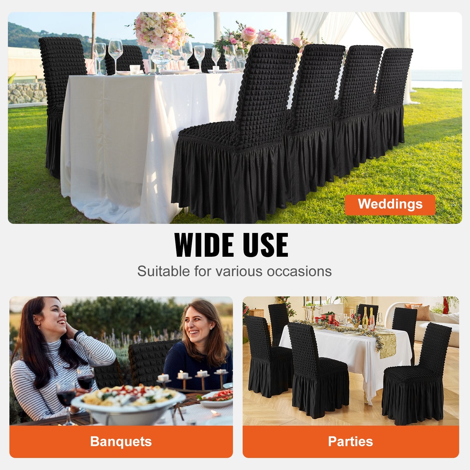 Chair Covers Folding Stretch Spandex with Skirt Universal Fitted 4PCS Black