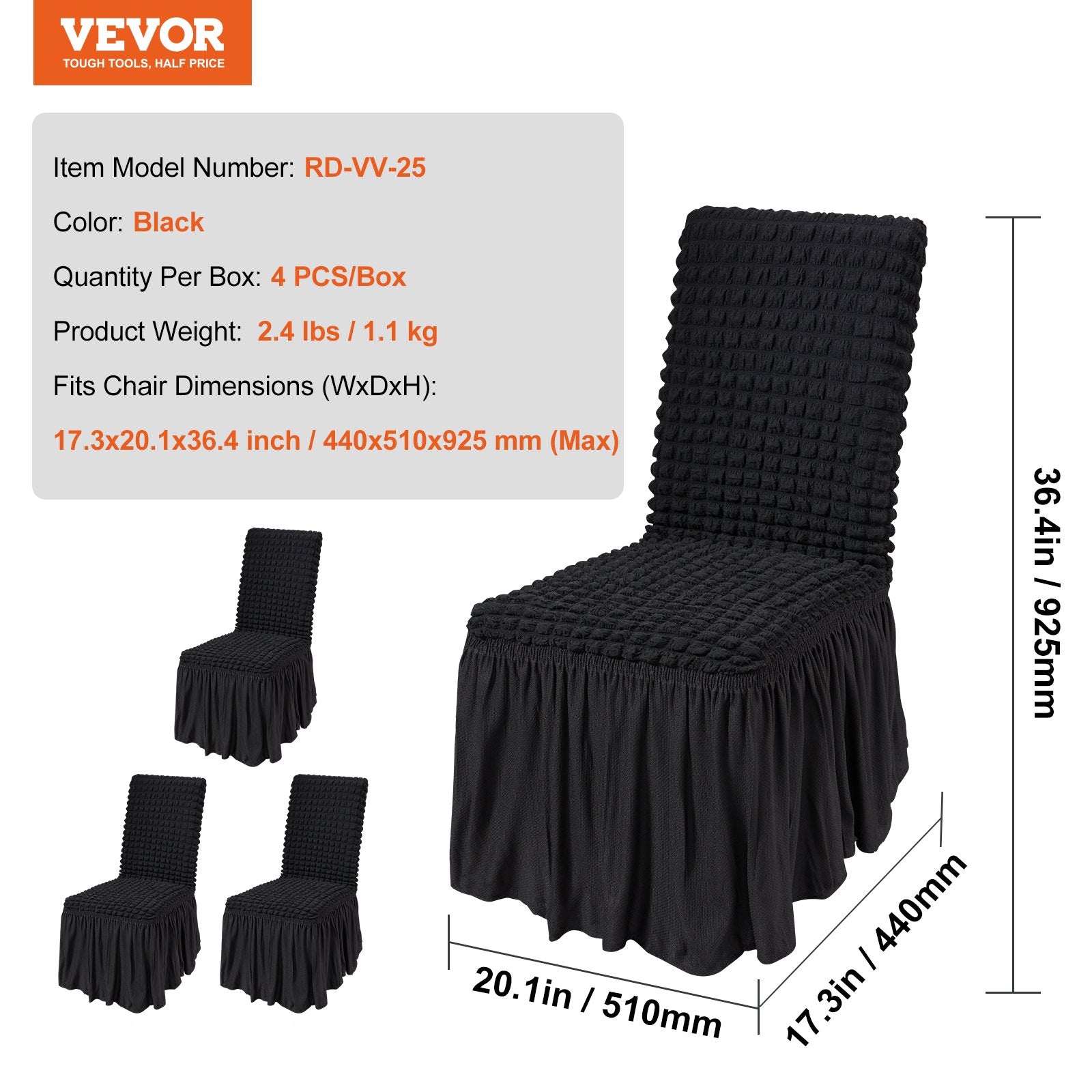 Chair Covers Folding Stretch Spandex with Skirt Universal Fitted 4PCS Black