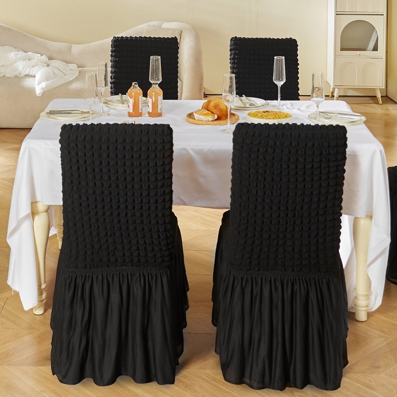Chair Covers Folding Stretch Spandex with Skirt Universal Fitted 4PCS Black