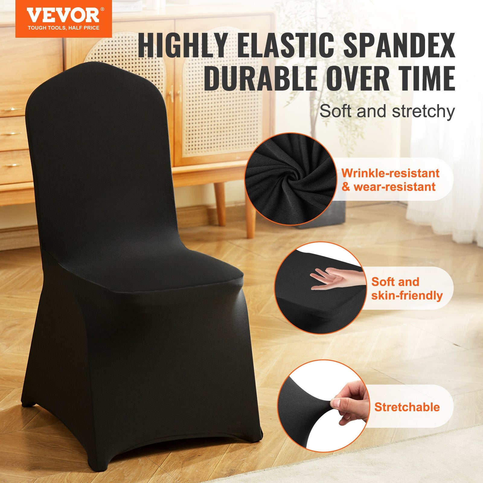 Stretch Spandex Folding Chair Covers Universal Fitted Slipcovers 50PCS Black