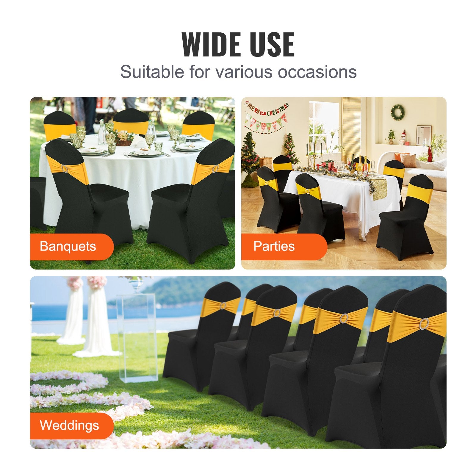 Stretch Spandex Folding Chair Covers Universal Fitted Slipcovers 50PCS Black