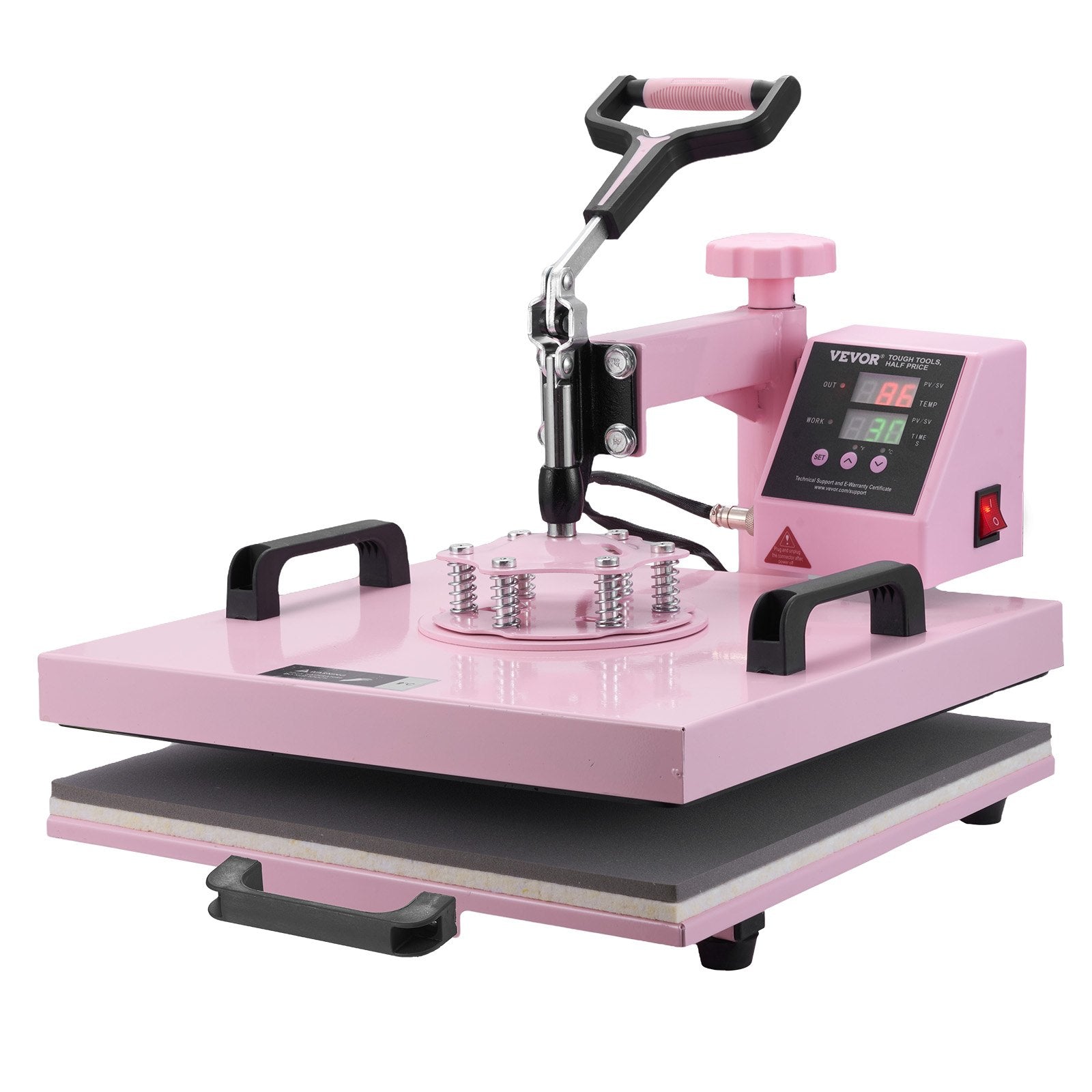 Heat Press Machine 15x15 Inch 5-in-1 Swing Away T-Shirt Tumbler Hat Pink