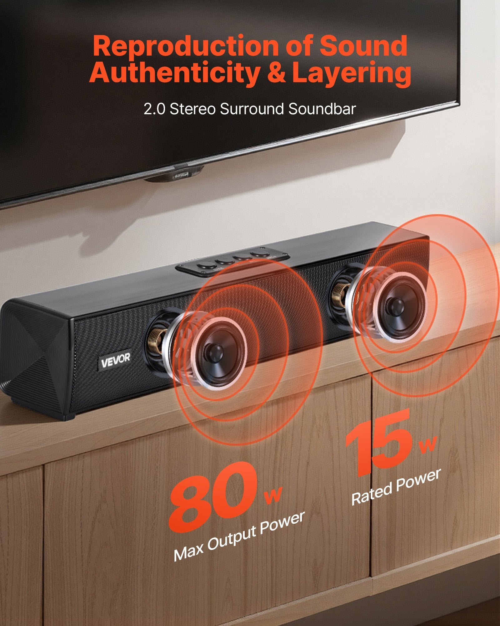 Sound Bar for Smart TV 2.0 Channel 450mm Compact Bluetooth AUX Speaker System