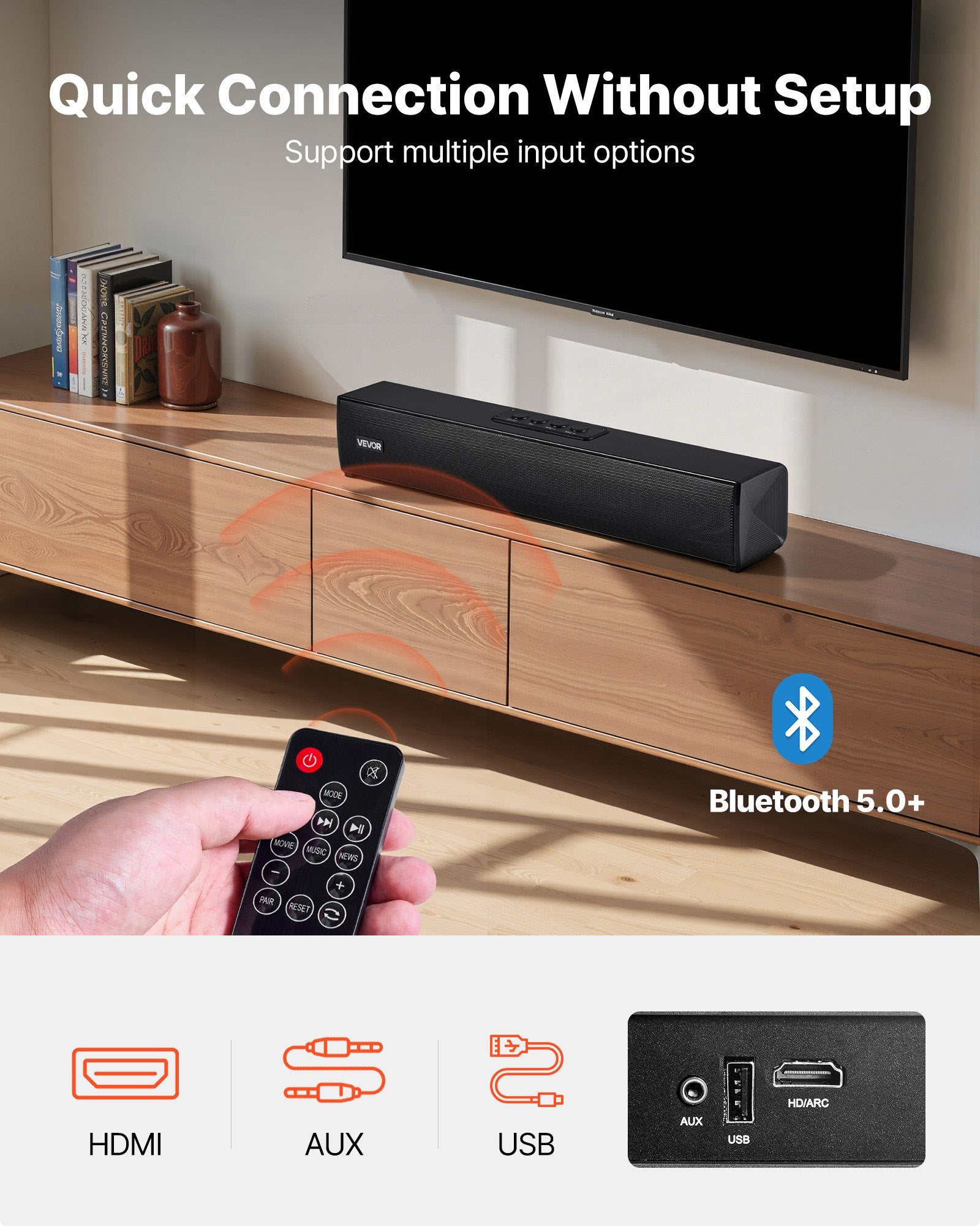 Sound Bar for Smart TV 2.0 Channel 450mm Compact Bluetooth AUX Speaker System