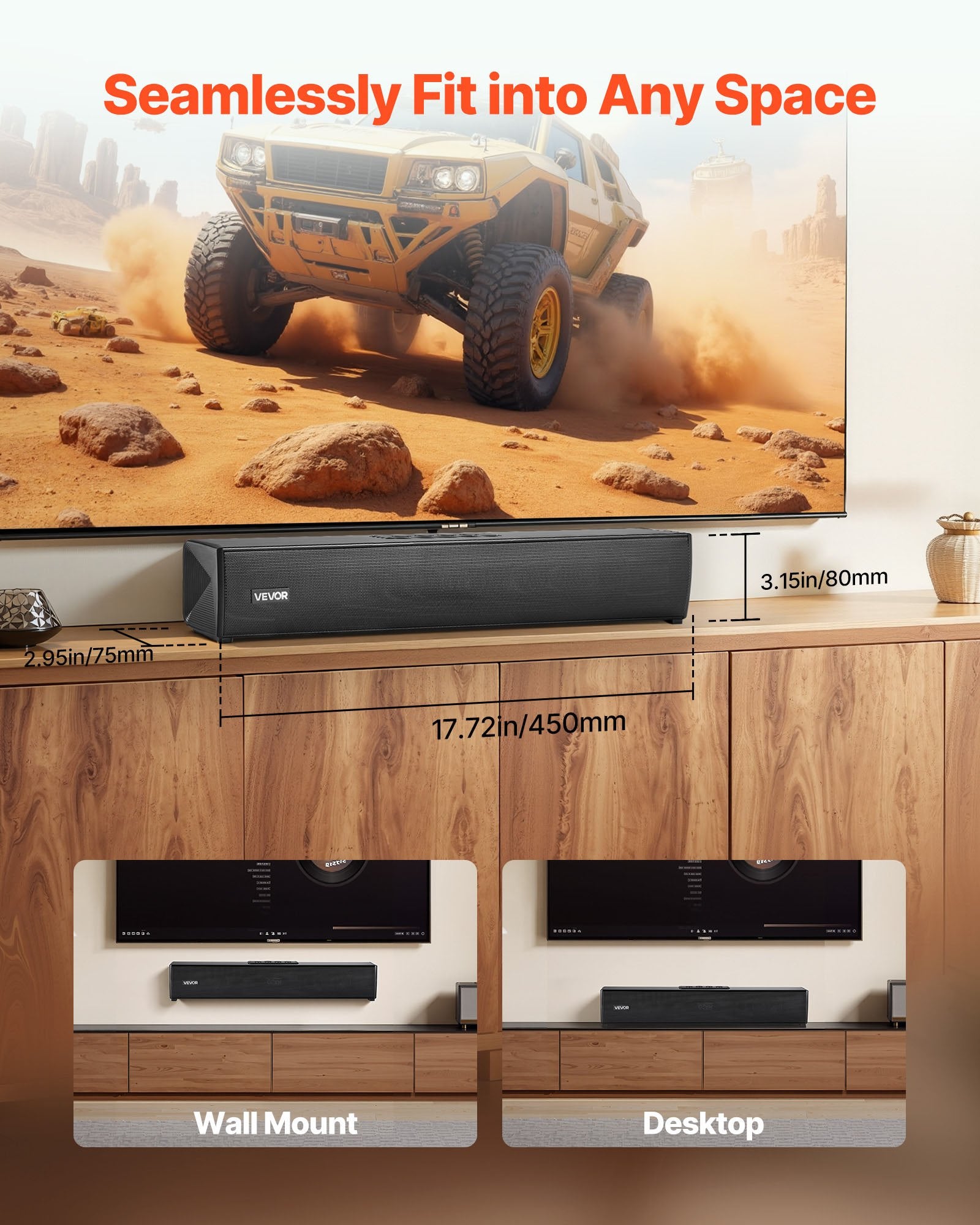 Sound Bar for Smart TV 2.0 Channel 450mm Compact Bluetooth AUX Speaker System