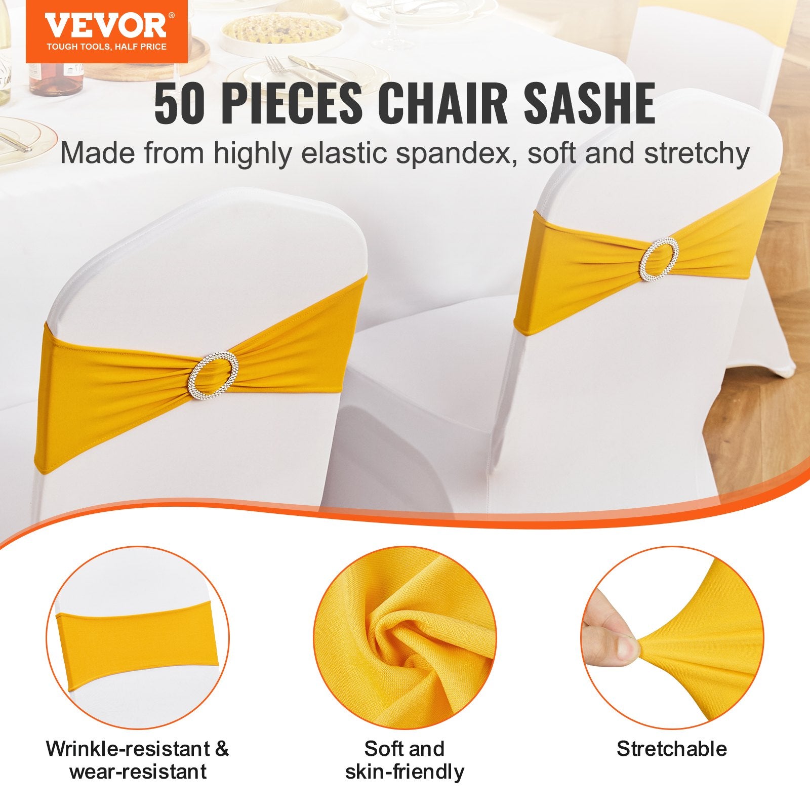 Stretch Spandex Chair Sashes Slipcover with Round Buckle Elastic Bands 50PCS