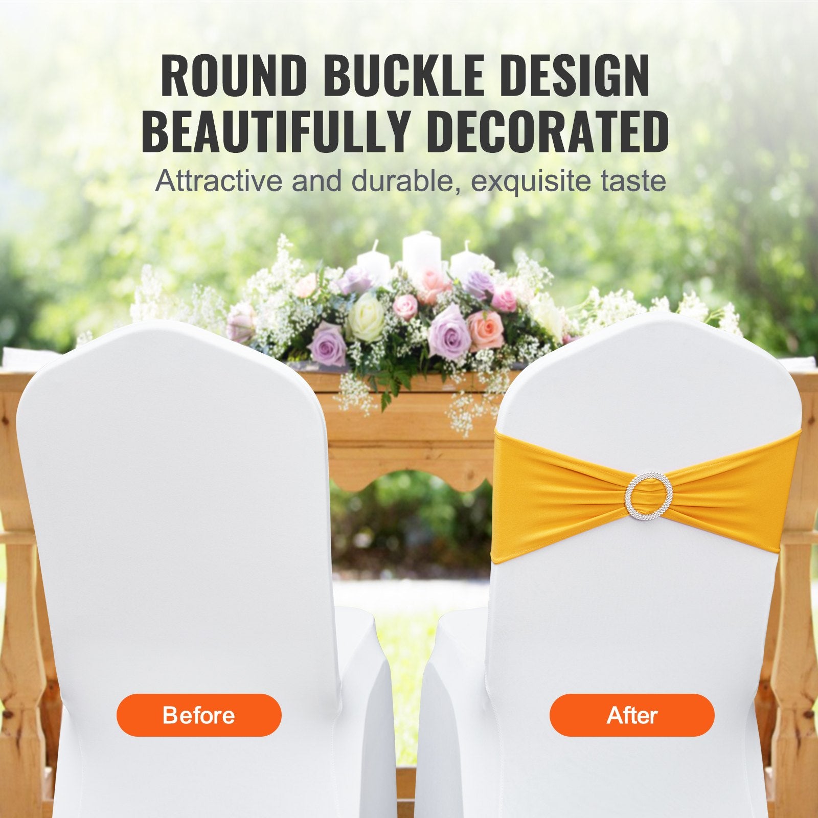 Stretch Spandex Chair Sashes Slipcover with Round Buckle Elastic Bands 50PCS