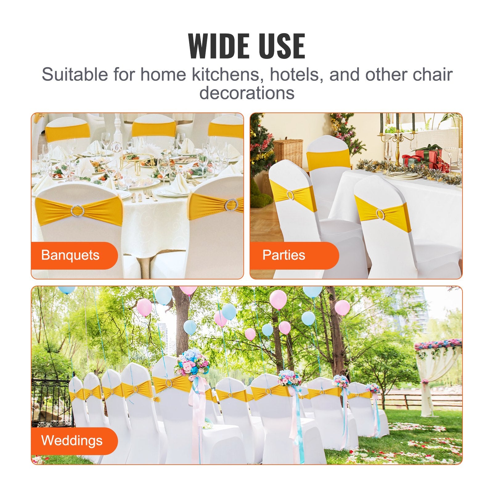 Stretch Spandex Chair Sashes Slipcover with Round Buckle Elastic Bands 50PCS