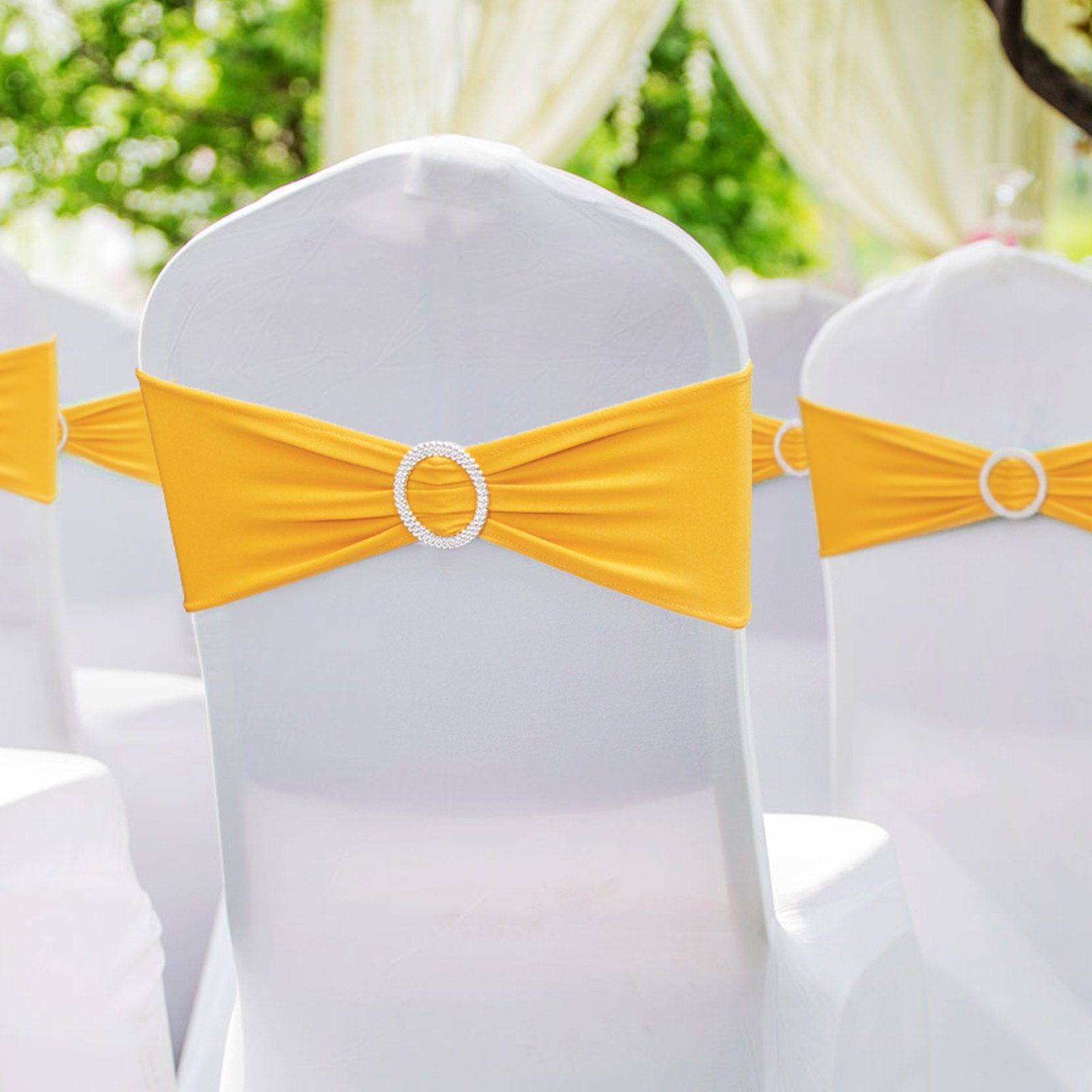 Stretch Spandex Chair Sashes Slipcover with Round Buckle Elastic Bands 50PCS