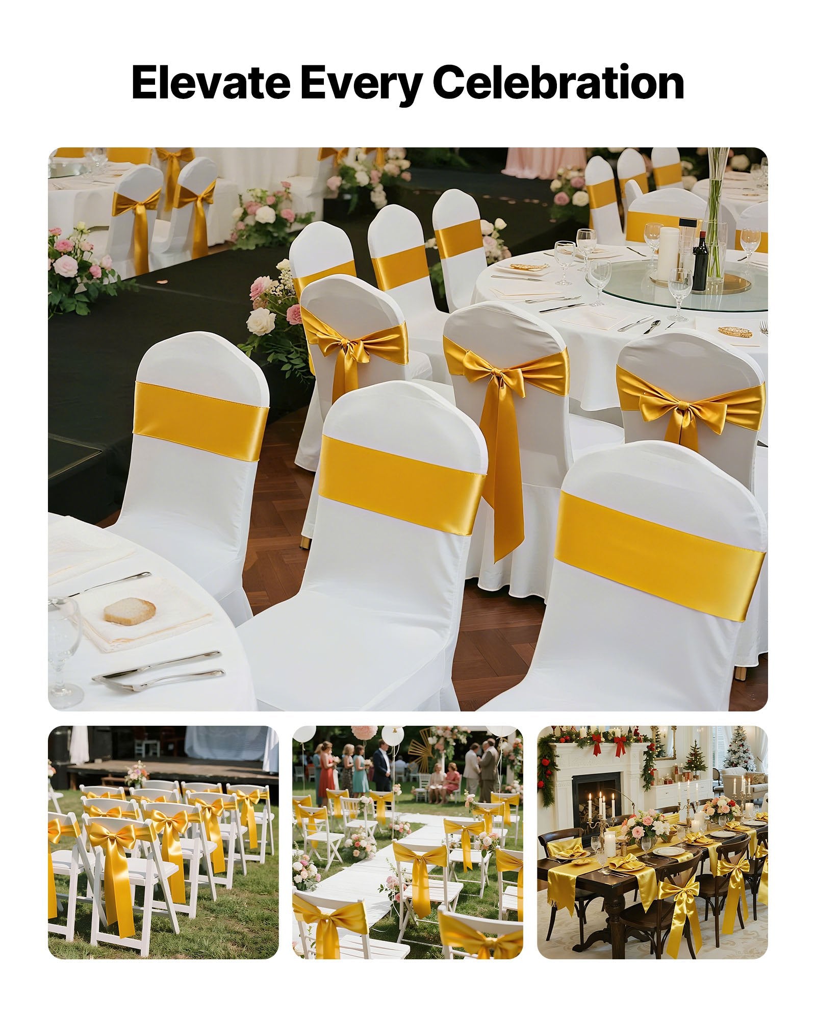 Stretch Spandex Chair Sashes Bows 50PCS Gold for Wedding